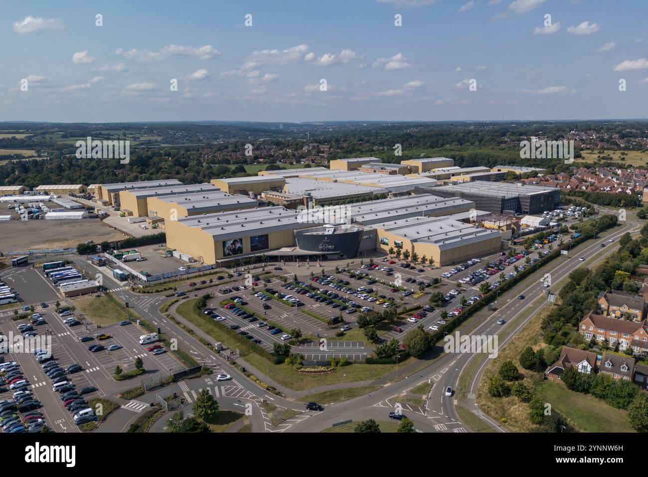 Veduta aerea del Warner Brothers Studio Leavesden, Watford, Regno Unito Foto Stock