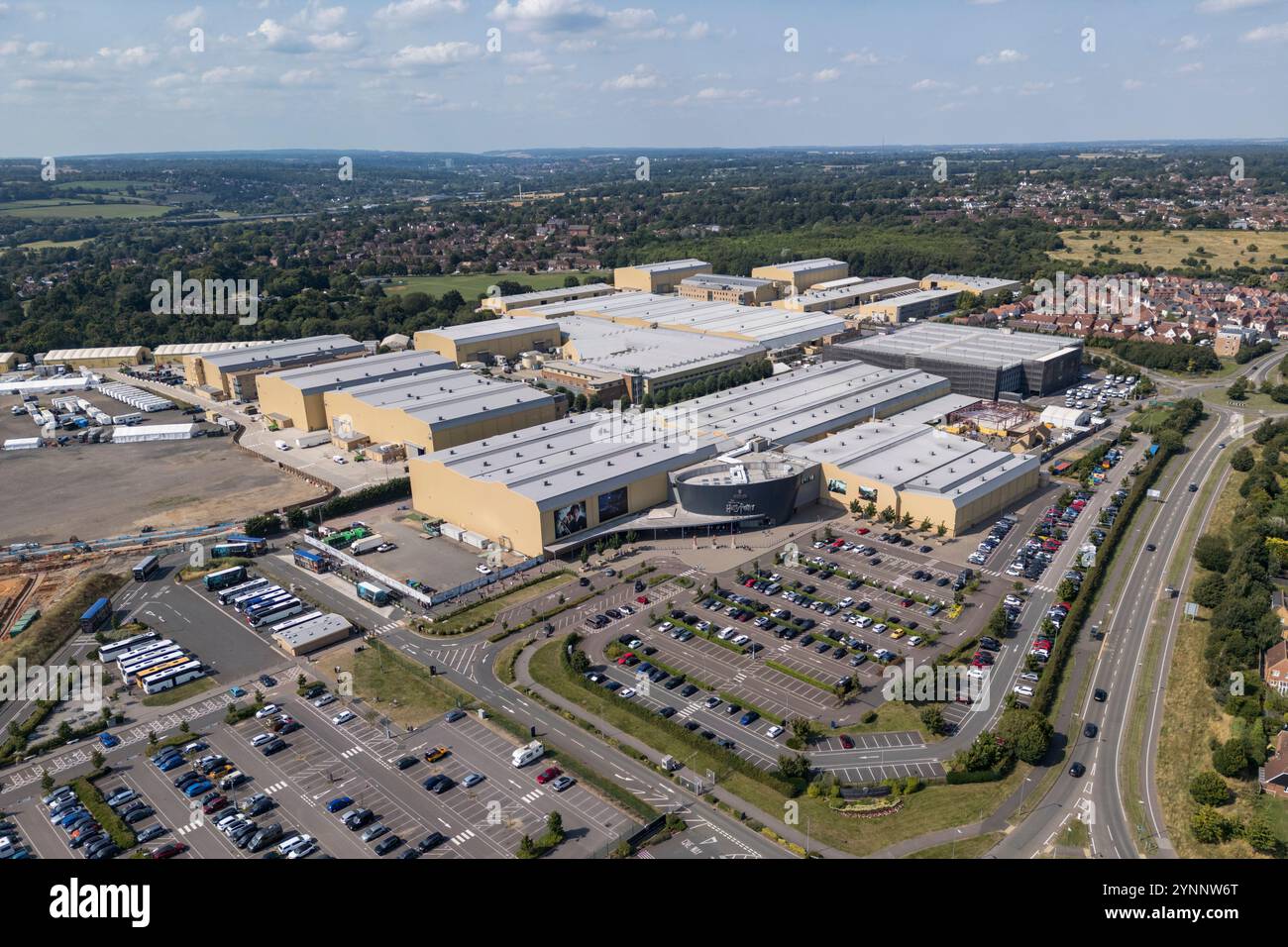 Veduta aerea del Warner Brothers Studio Leavesden, Watford, Regno Unito Foto Stock