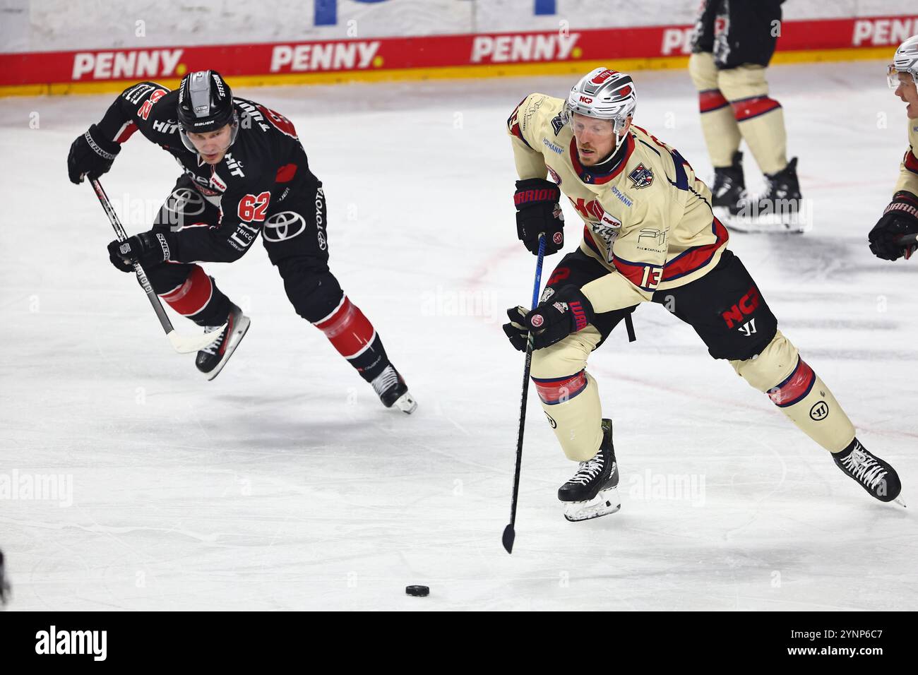 Parker Tuomie (Koeln) im Laufduell mit Ryan Stoa (Norimberga) Koelner Haie vs Nuernberg Ice Tigers, Eishockey, DEL, 26.11.2024 foto: Rene Weiss/Eibner Foto Stock