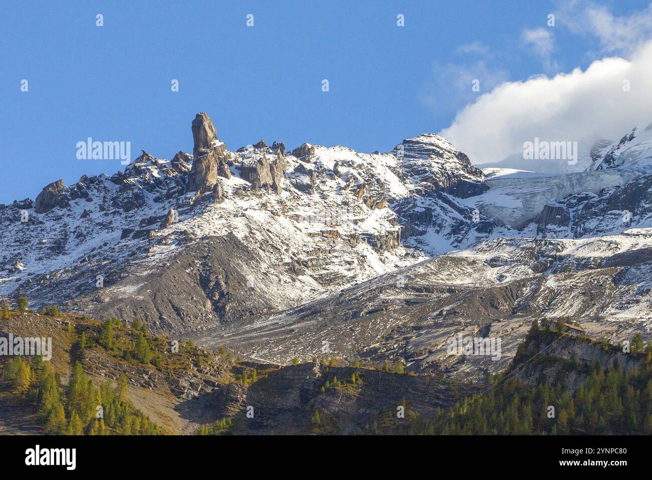 Svizzera, vista panoramica delle Alpi svizzere cime innevate, Kandertal, stazione sciistica, Oberland Bernese, Europa Foto Stock