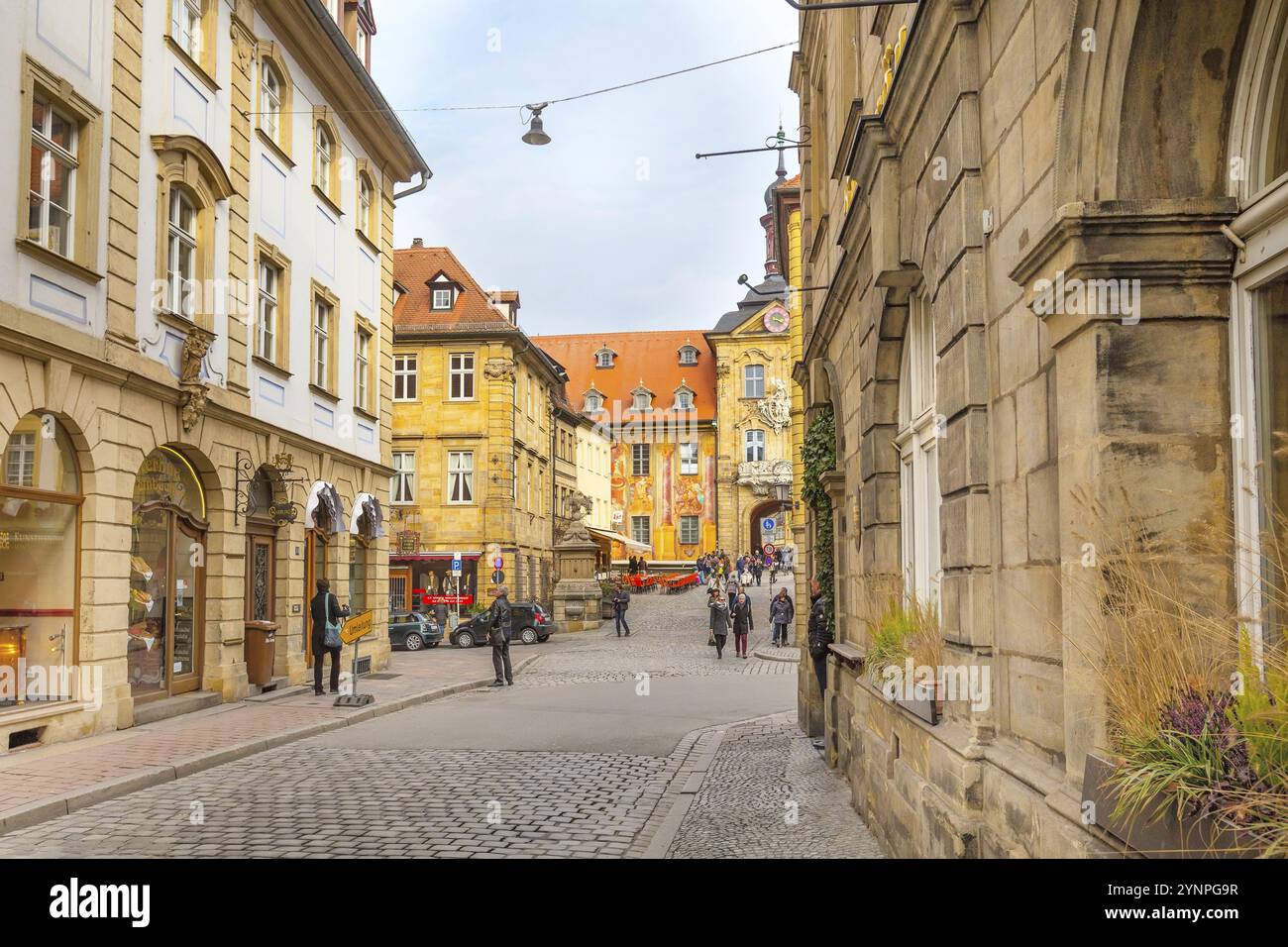 Bamberga, Germania, 19 febbraio 2017: Bamberga City centre Street view and people, Europe Foto Stock