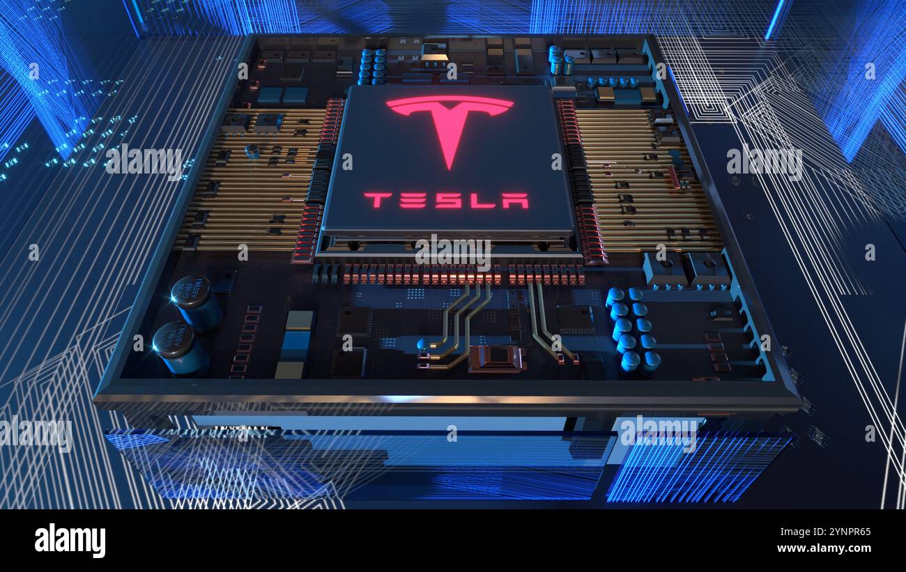 Concetto CPU Tesla con scheda a circuito stampato Foto Stock