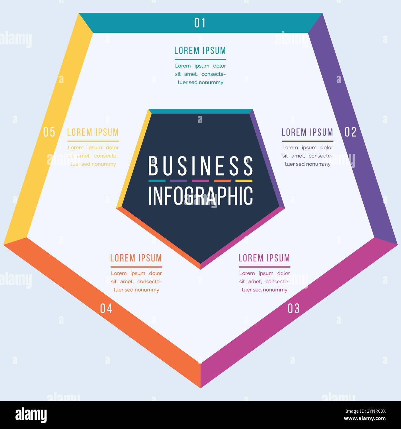 Business Infographic design 5 modello di informazioni aziendali su opzioni, oggetti, elementi o passaggi Illustrazione Vettoriale