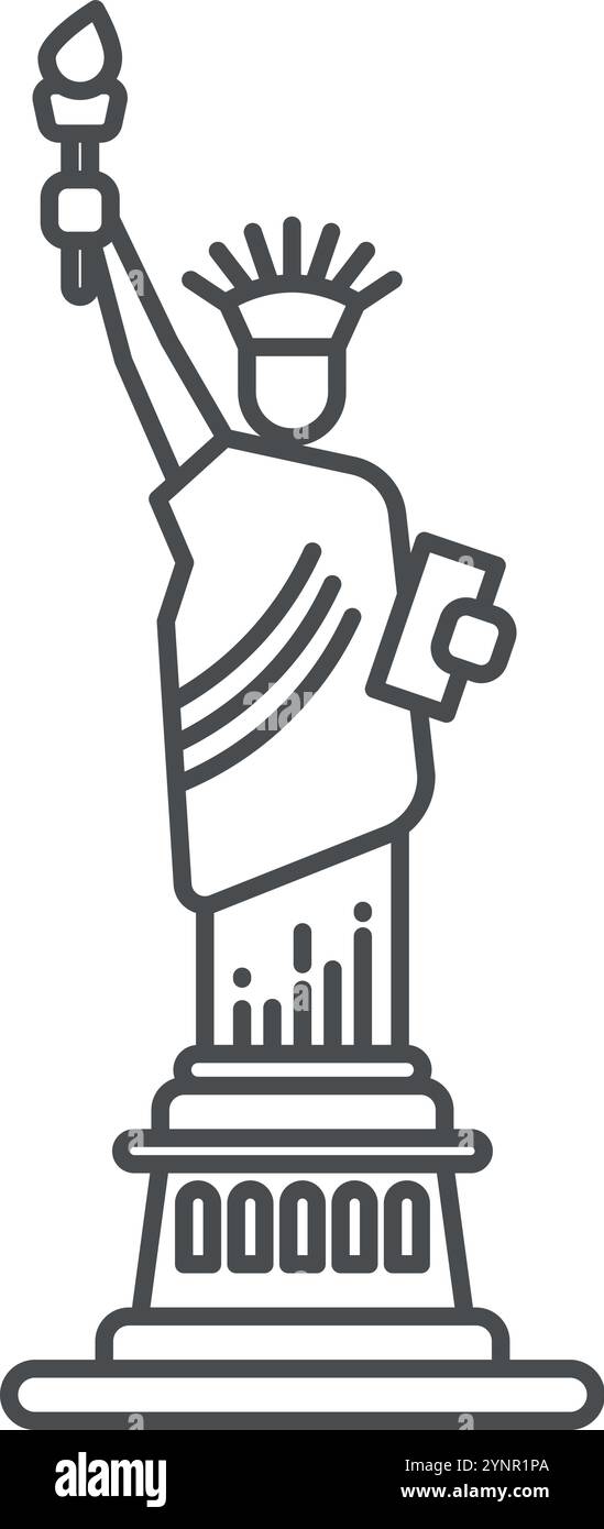 Icona statua della linea della libertà. Simbolo del monumento americano Illustrazione Vettoriale