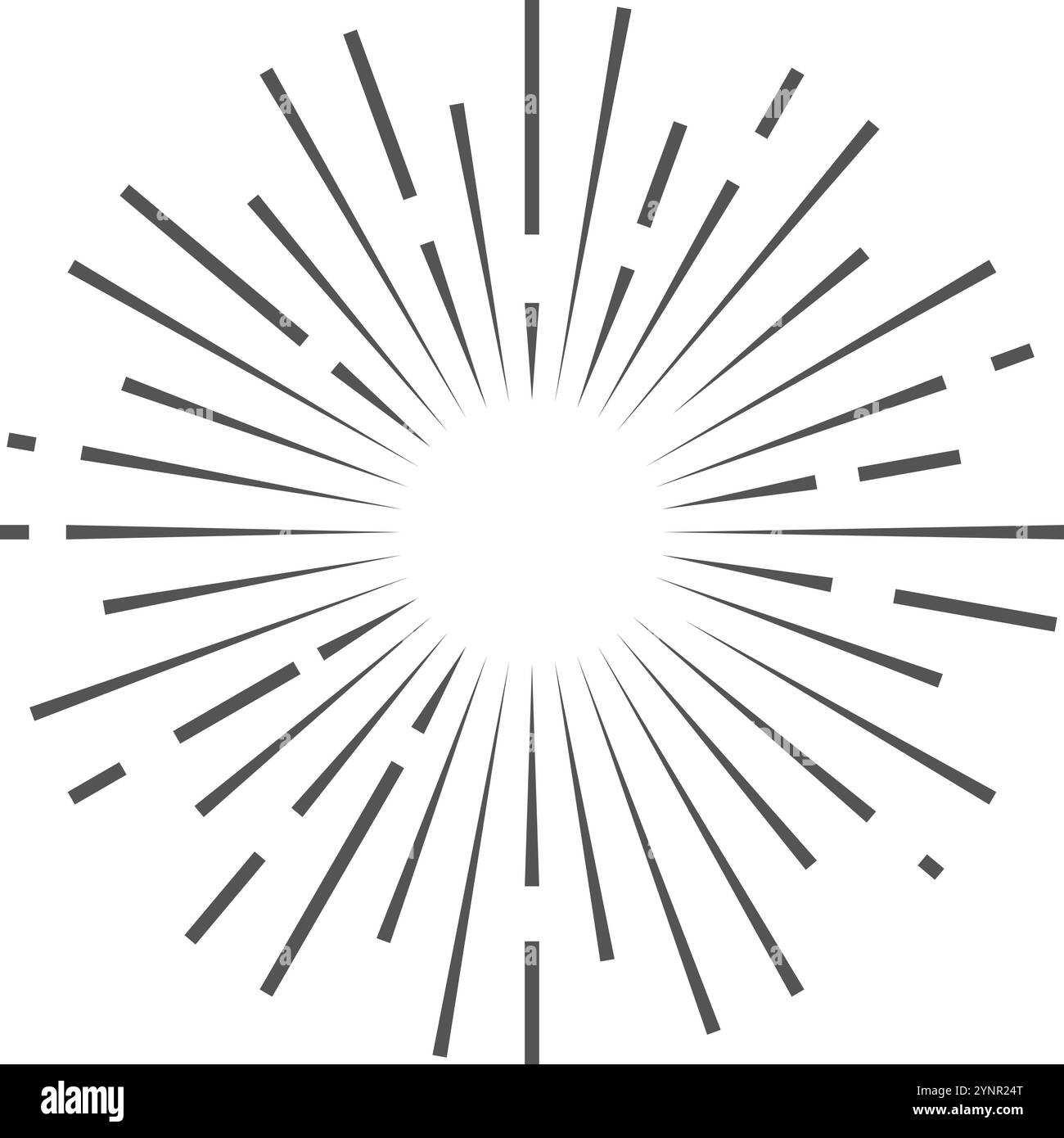 Icona rétro decorativa Sunburst radiale. Simbolo del fuoco d'artificio Illustrazione Vettoriale