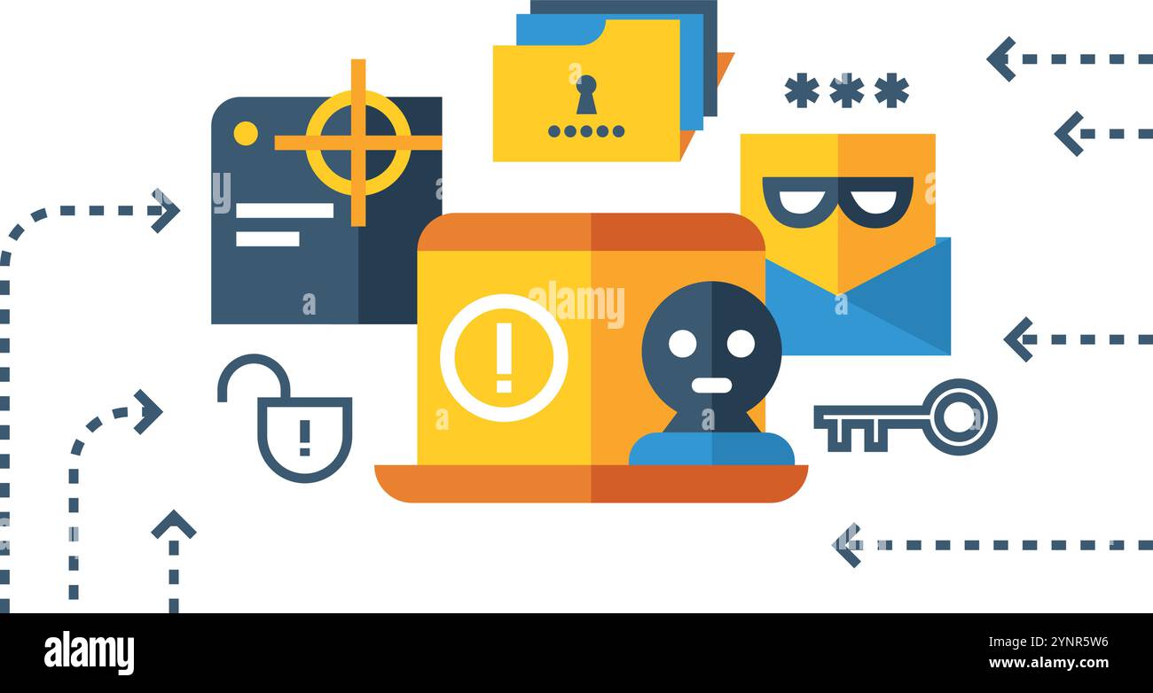 Concetto di attacco hacker. Icona a colori Cyber Crime isolata su sfondo bianco Illustrazione Vettoriale