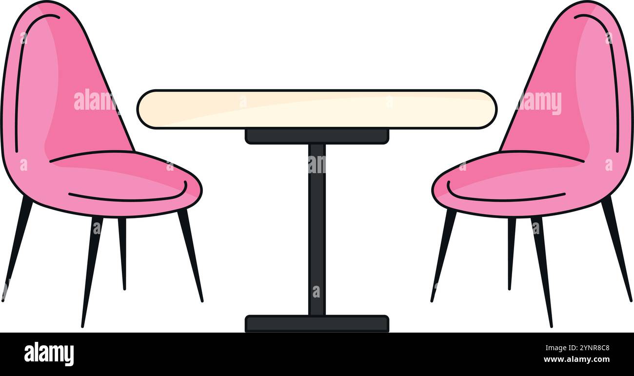 Tavolo moderno con due sedie rosa, Vector Illustrazione Vettoriale