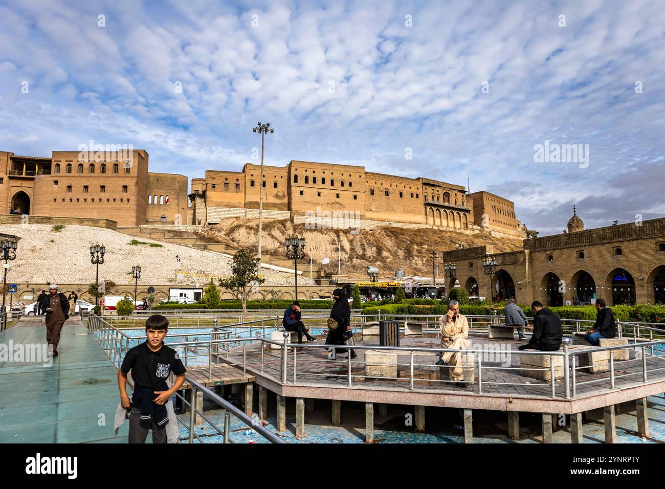 Cittadella di Erbil, Qalat, Hawler, fontane e giardini del castello, parco Shar, capitale del Kurdistan, Erbil, iracheno, medio Oriente, Asia Foto Stock