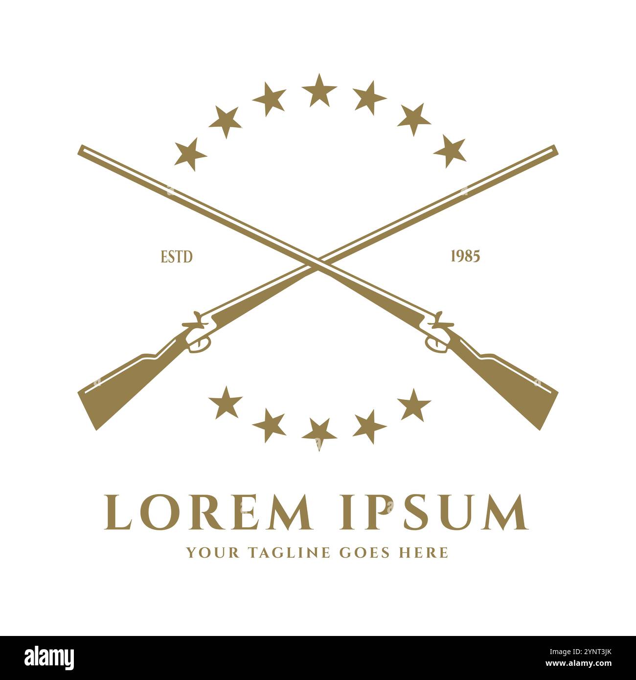 Fucilieri incrociati con stelle in stile vintage retrò per loghi militari e club di tiro Illustrazione Vettoriale