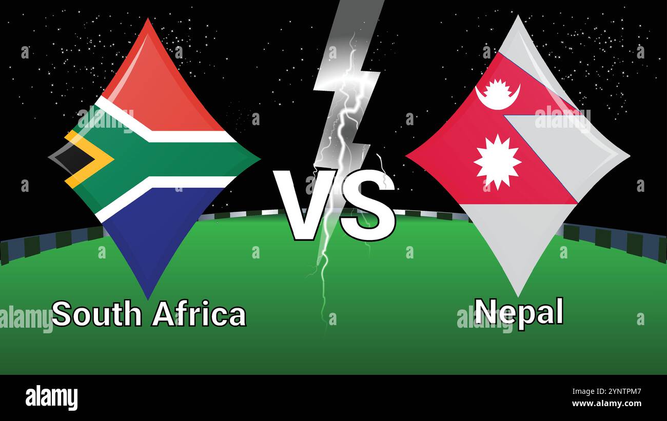 Partite tra stadio e Sky Stars Thunder Flash con Sudafrica e Nepal Illustrazione Vettoriale