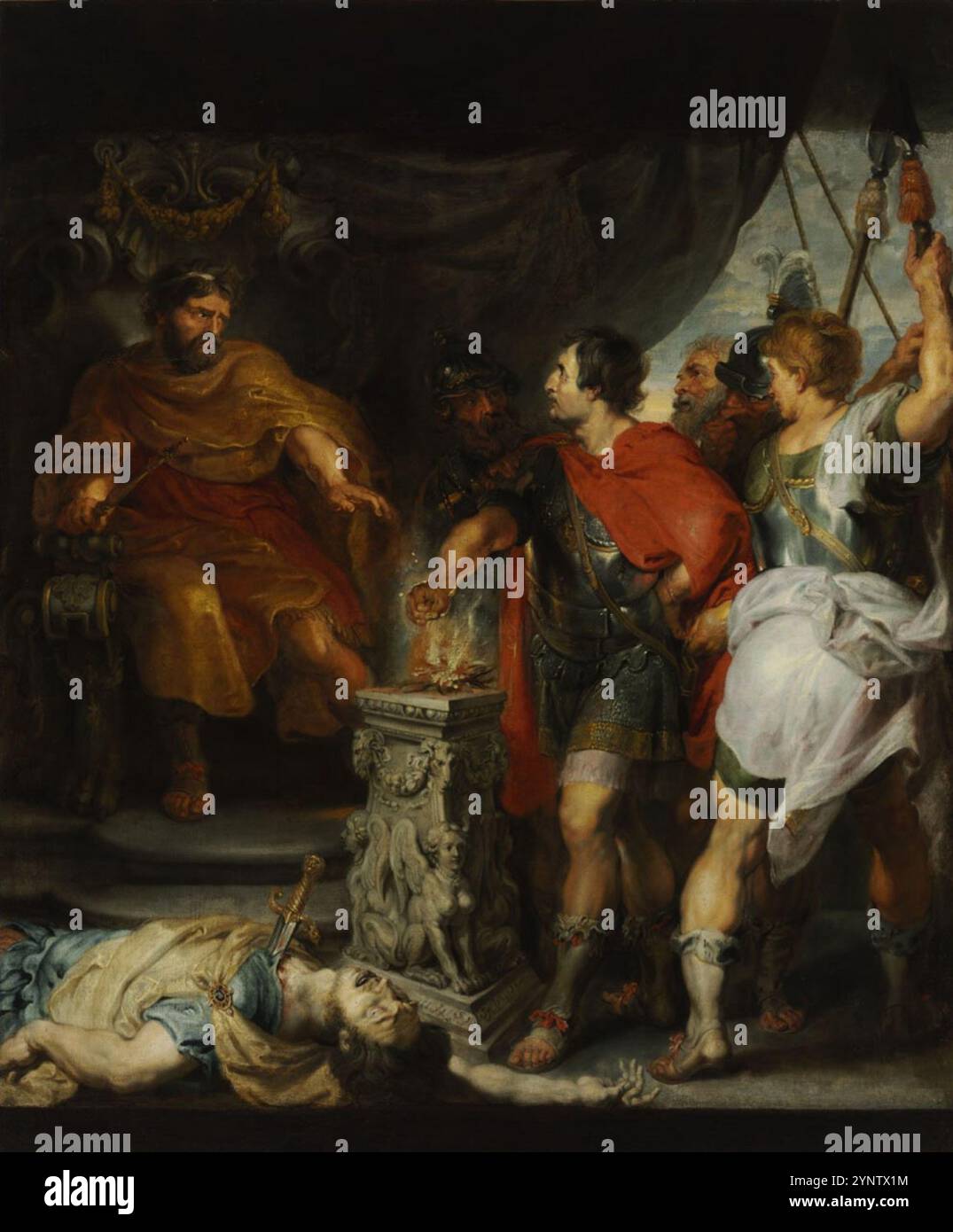 Mucio Scaevola prima di Lars Porsenna è un dipinto del 1618-1620 circa di Rubens e del suo allievo Antony van Dyck. Foto Stock