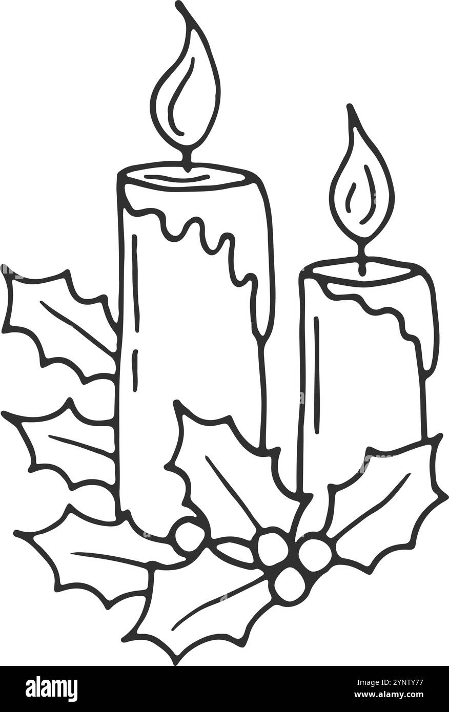 Disegno delle candele di Natale. Scarabocchio leggero per le vacanze Illustrazione Vettoriale
