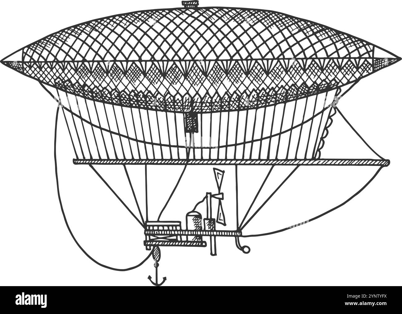 Dirigibile d'epoca disegnato a mano. Schizzo di trasporto retrò Illustrazione Vettoriale