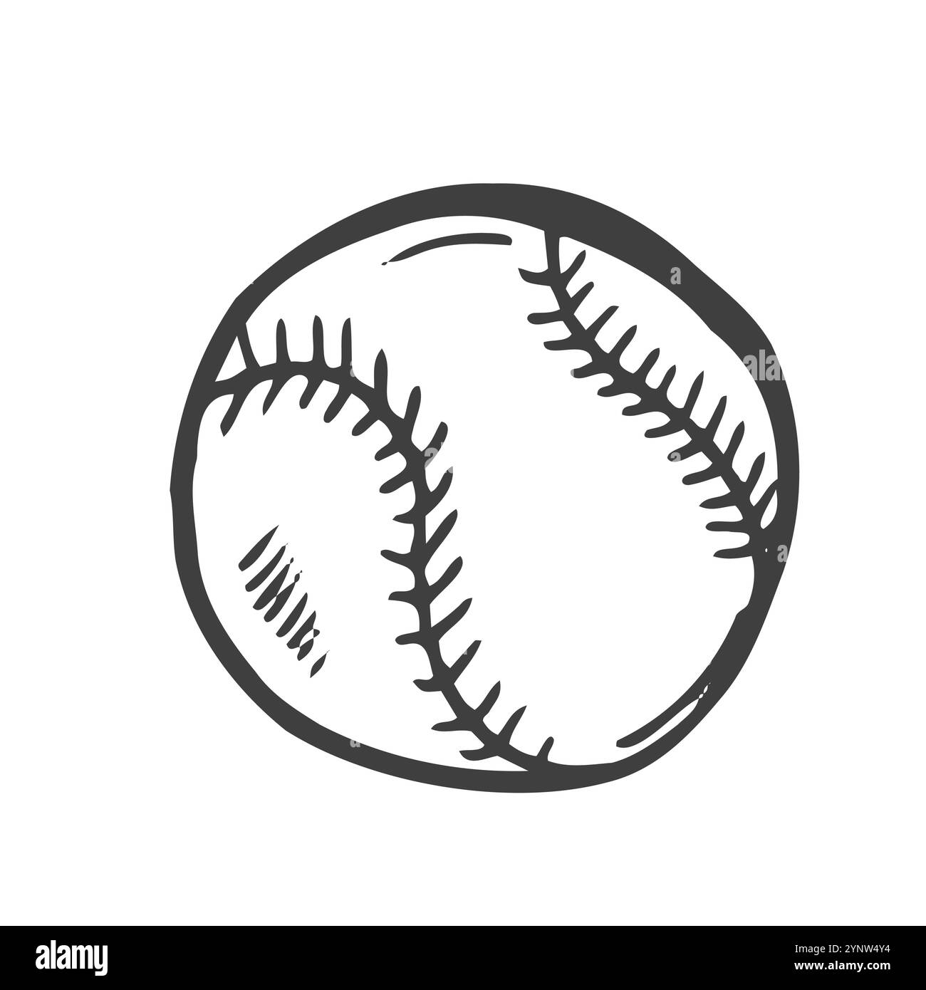Illustrazione vettoriale. Palla da baseball in pelle. Cartoni animati in stile fumetto con contorno. Illustrazione Vettoriale