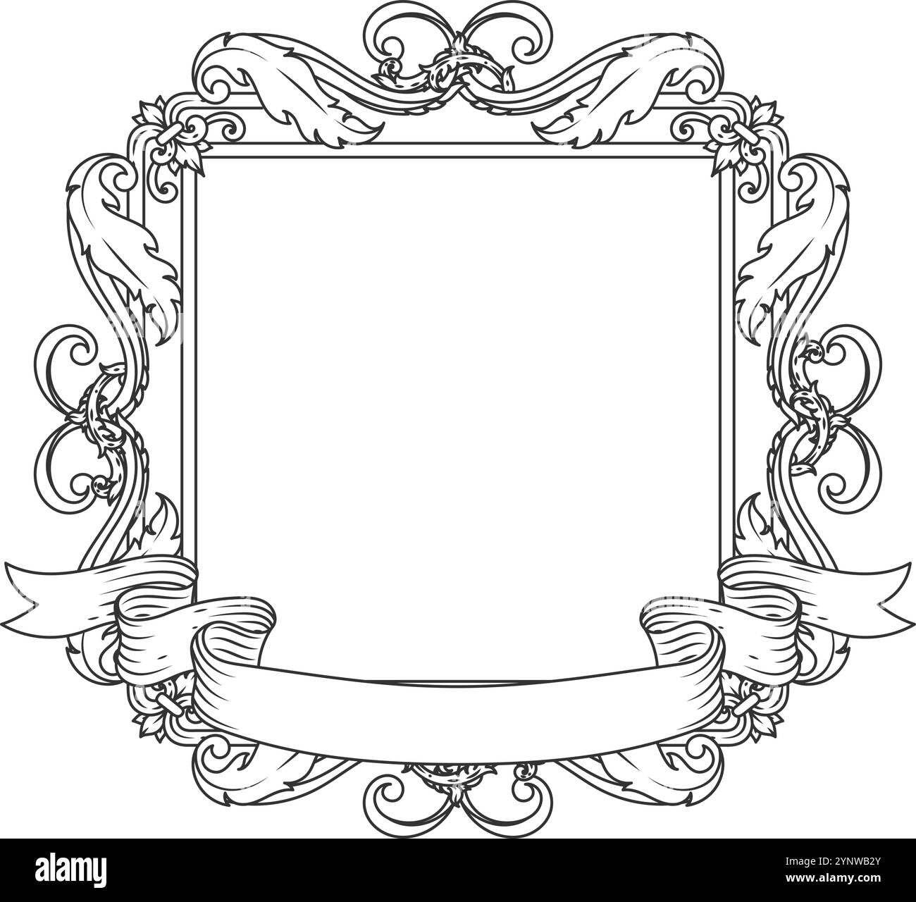 Una cornice bianca con un nastro e un bordo di scorrimento Illustrazione Vettoriale