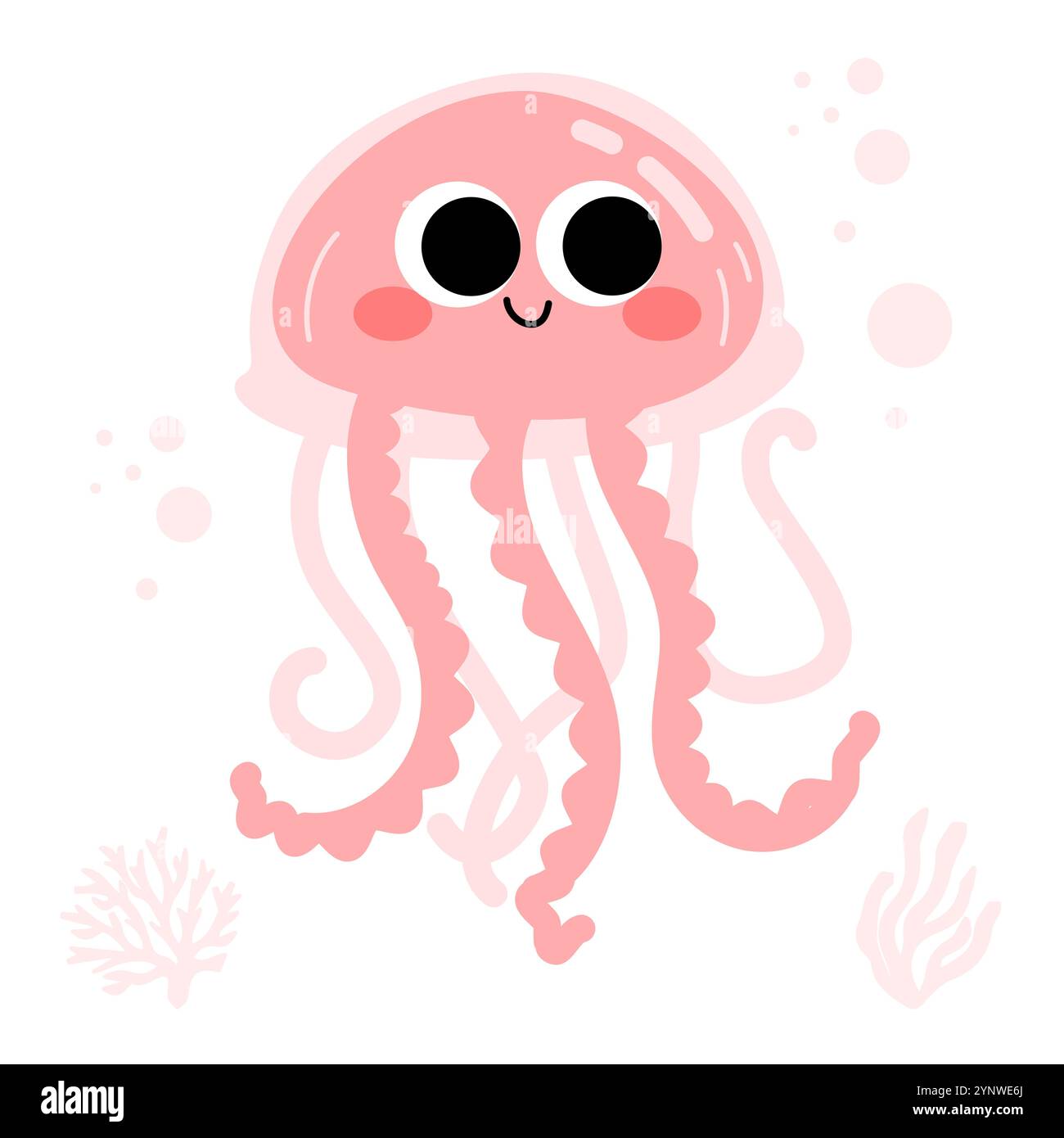 Simpatica illustrazione vettoriale rosa delle meduse. Mascotte isolata su sfondo bianco Foto Stock