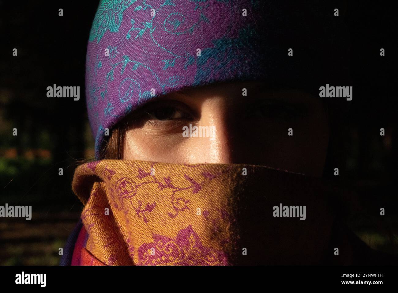 Perché un uccello ha più diritto di me? Perché non posso rimanere nel parco? Perché non posso parlare in pubblico? Perché non riesco a mostrare la mia faccia? Sono io il lato oscuro? Foto Stock