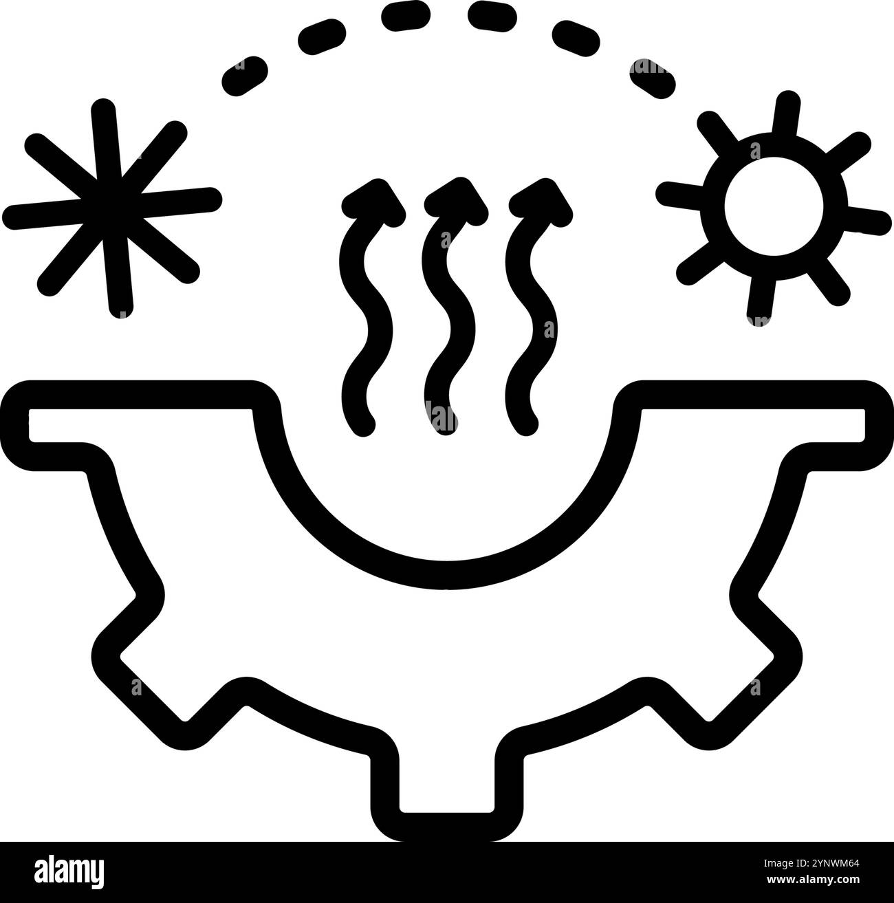 Il logo HVAC indica l'azienda o l'azienda di riscaldamento, ventilazione e aria condizionata. Icona lineare del sistema HVAC. Semplice concetto per l'interfaccia utente dell'app mobile Web con logo de Illustrazione Vettoriale