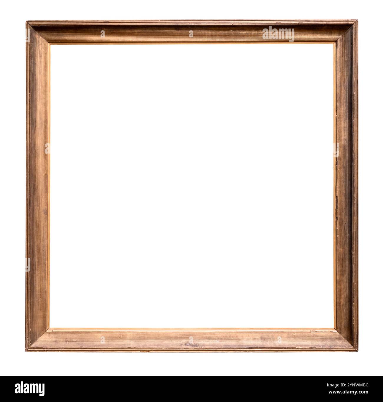 semplice cornice quadrata in legno isolata su sfondo bianco con tela ritagliata Foto Stock
