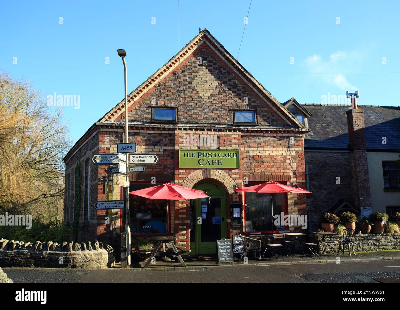 The Postcard Cafe, Clun, Shropshire, Inghilterra, Regno Unito. Foto Stock