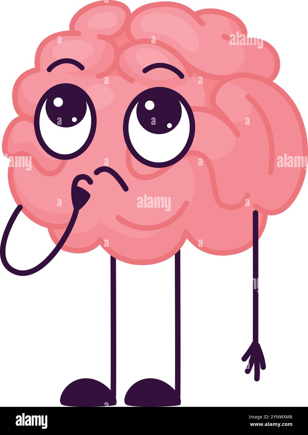 Il cervello di un cartone animato guarda in basso e sembra pensare Illustrazione Vettoriale