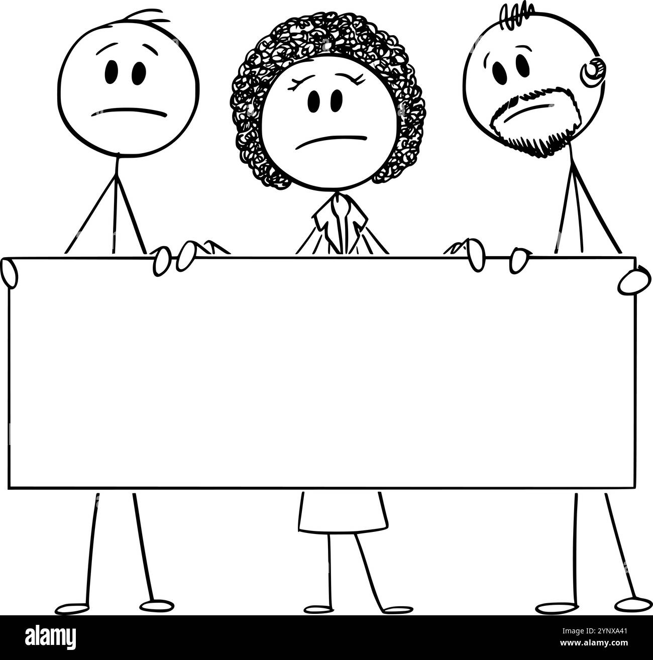 Infelice squadra multirazziale diversa con segno vuoto, personaggio vettoriale a bastone o illustrazione del personaggio. Illustrazione Vettoriale