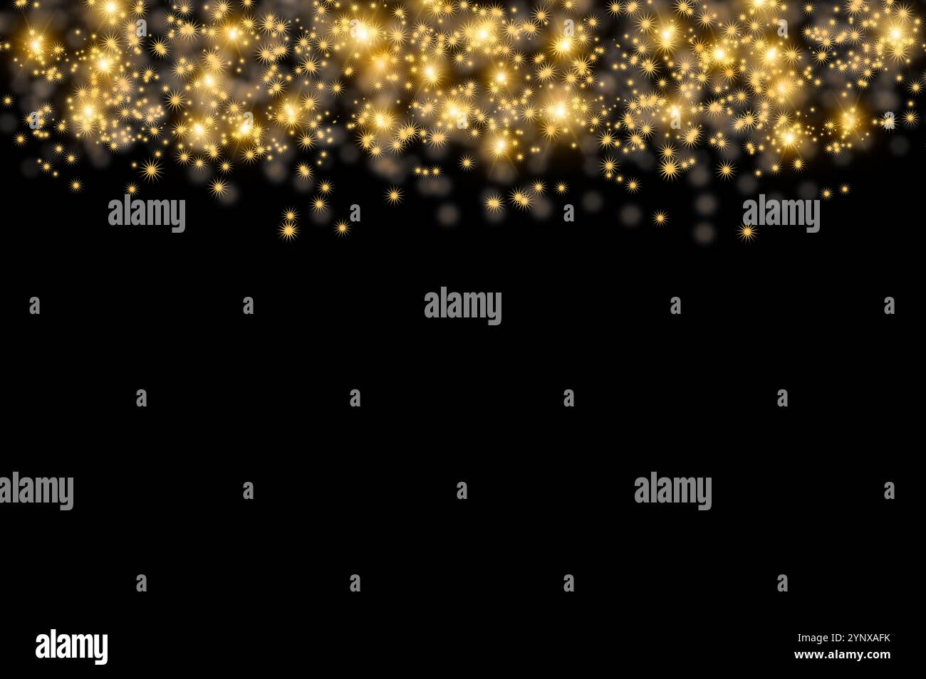 Effetto scintillante. Texture natalizia astratta, particelle di bokeh dorate ed evidenziazioni su sfondo scuro. Foto di alta qualità Foto Stock