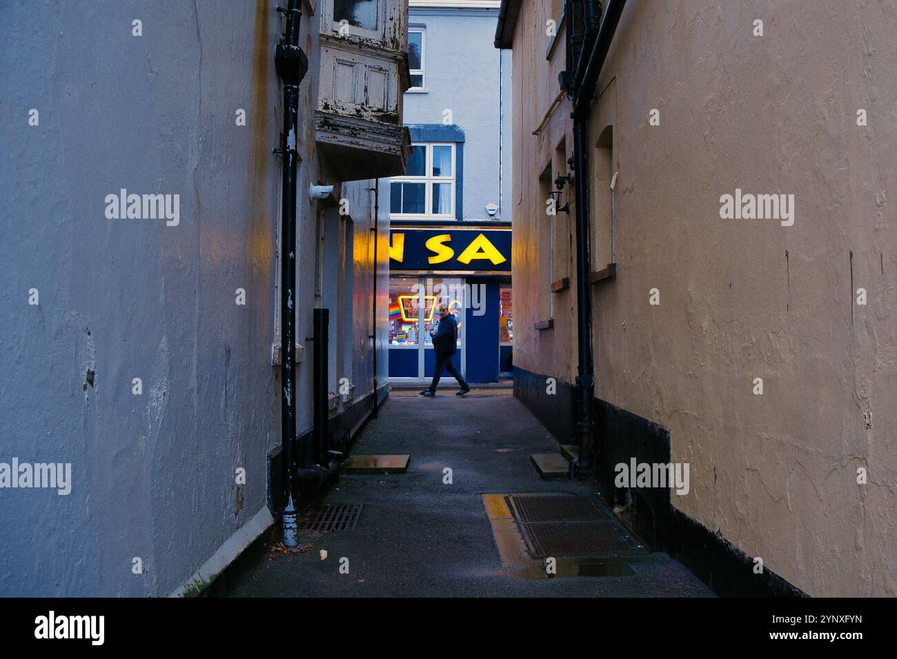 Scena di strada candida a Cromer, Norfolk in inverno Foto Stock