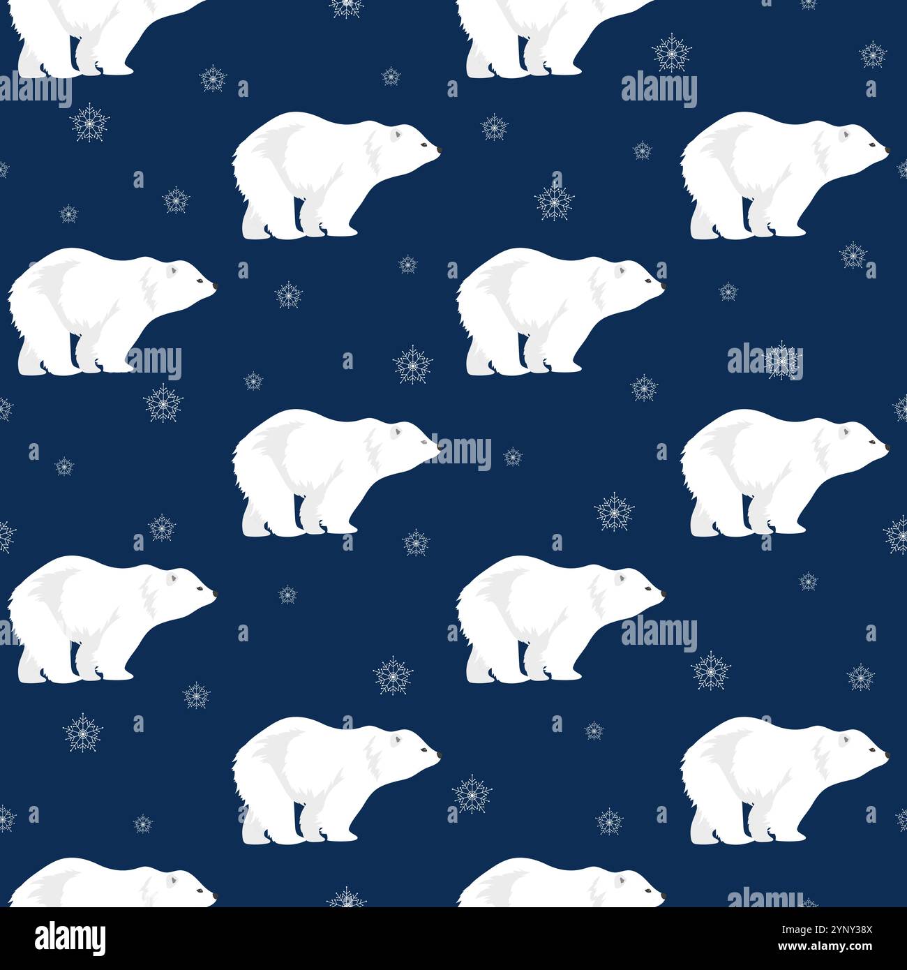 Motivo invernale senza cuciture con orso e fiocchi di neve. Schema natalizio. Capodanno vettoriale, vacanze invernali con paesaggio artico per stampa, carta, design, Illustrazione Vettoriale