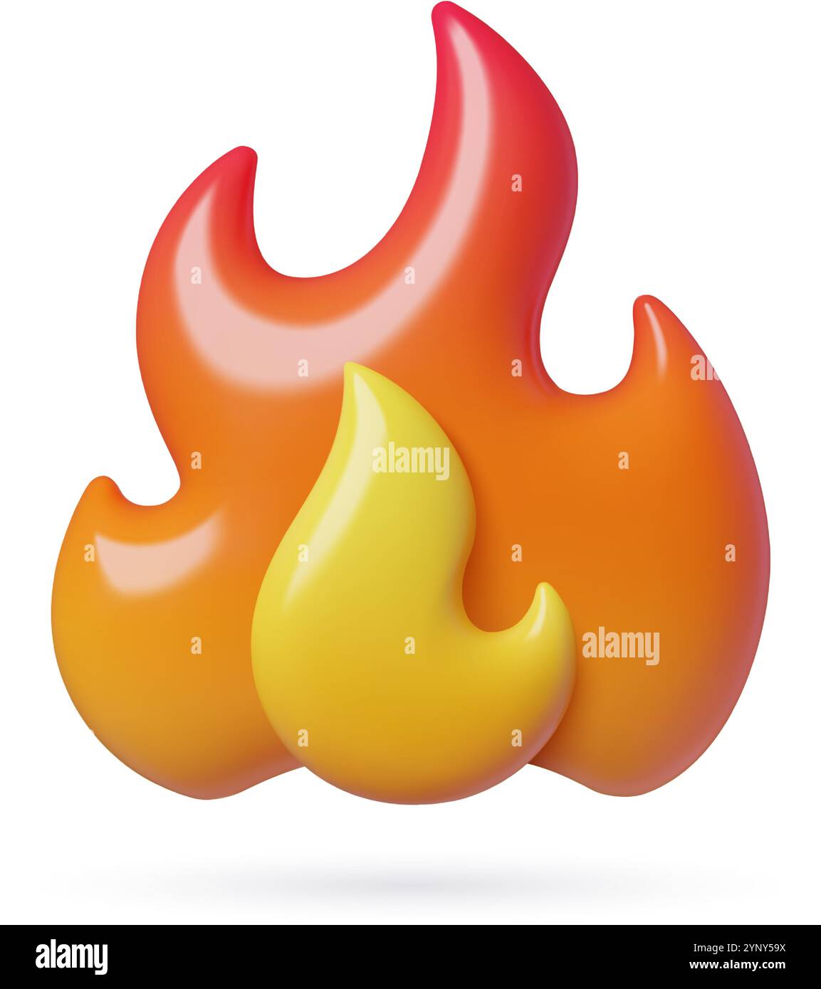 Fuoco fuoco simpatico emoji 3D. Icona delle fiamme a caldo illustrazione vettoriale tridimensionale isolata su sfondo bianco. Illustrazione Vettoriale