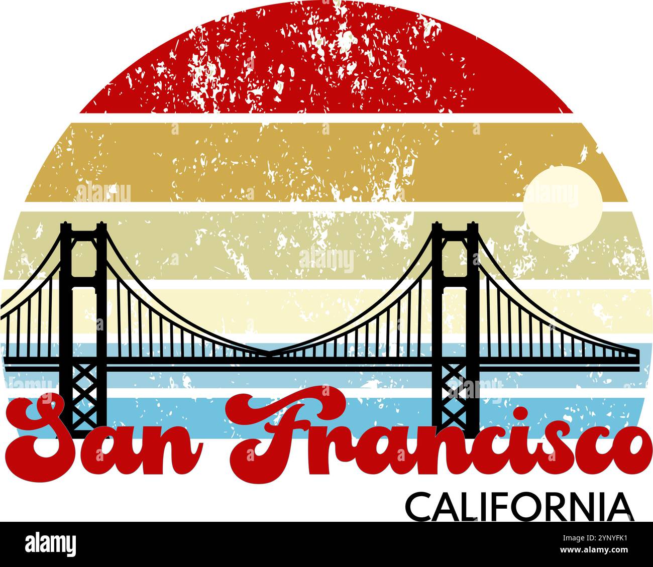 golden gate bridge, sunast - t-shirt disign Illustrazione Vettoriale