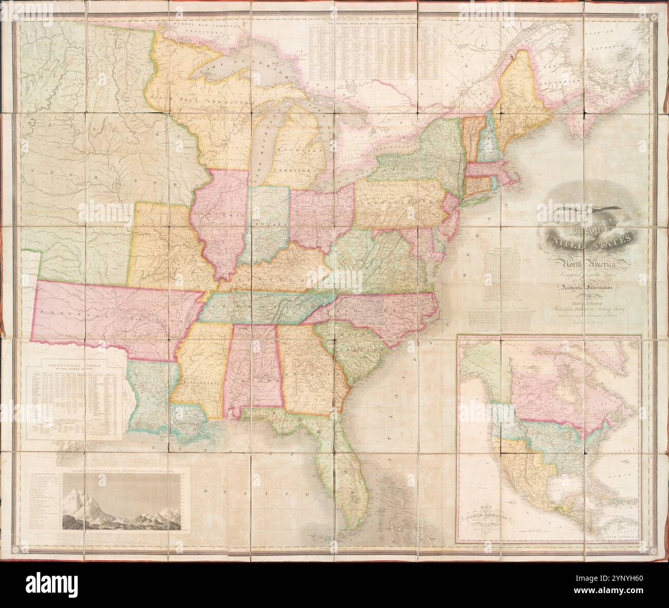 Mappa degli Stati Uniti d'America del Nord 1825 di Young, J. H. (James Hamilton) Foto Stock