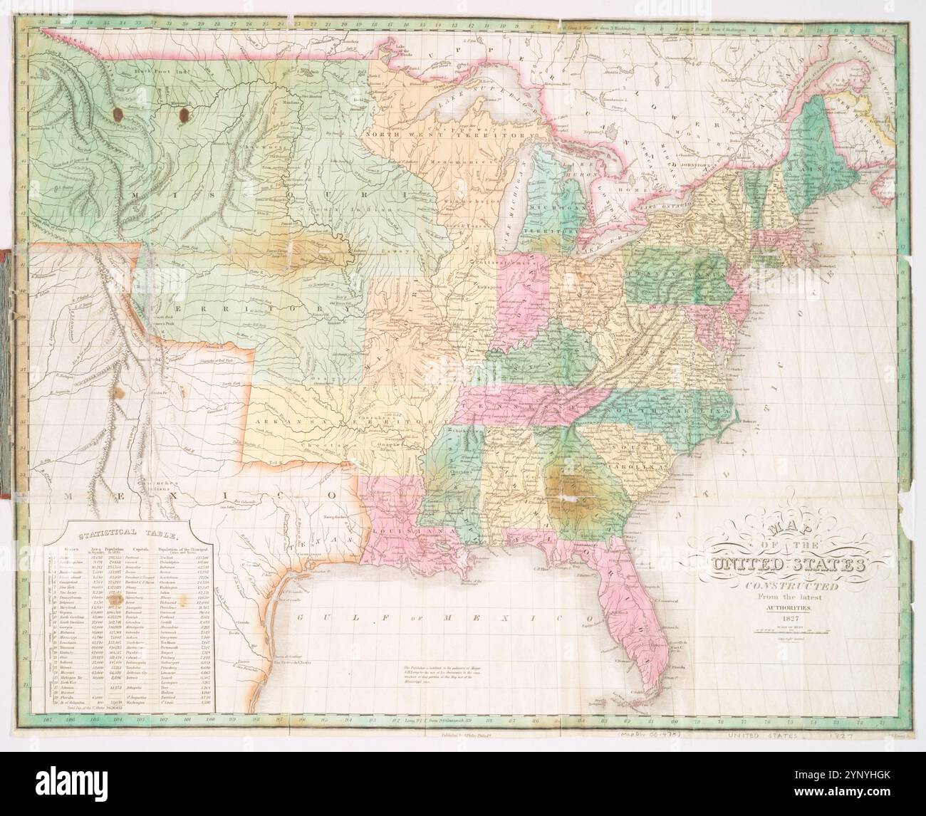 Mappa degli Stati Uniti, costruita dalle ultime autorità 1827 da Young, J. H. (James Hamilton) Foto Stock