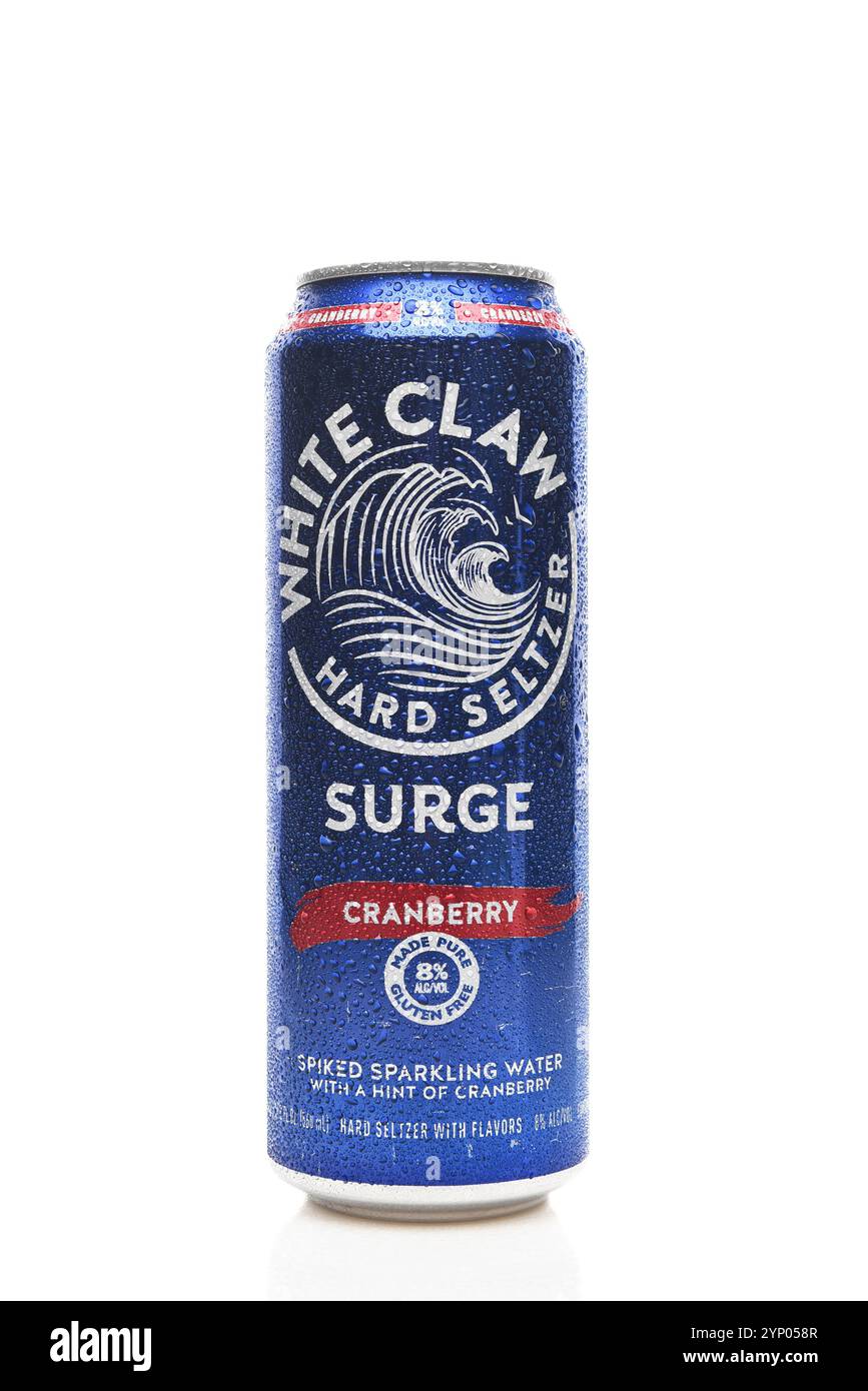 IRVINE, CALIFORNIA - 27 novembre 2024: Una lattina di White Claw Hard Seltzer Surge Cranberry aromatizzato. Foto Stock