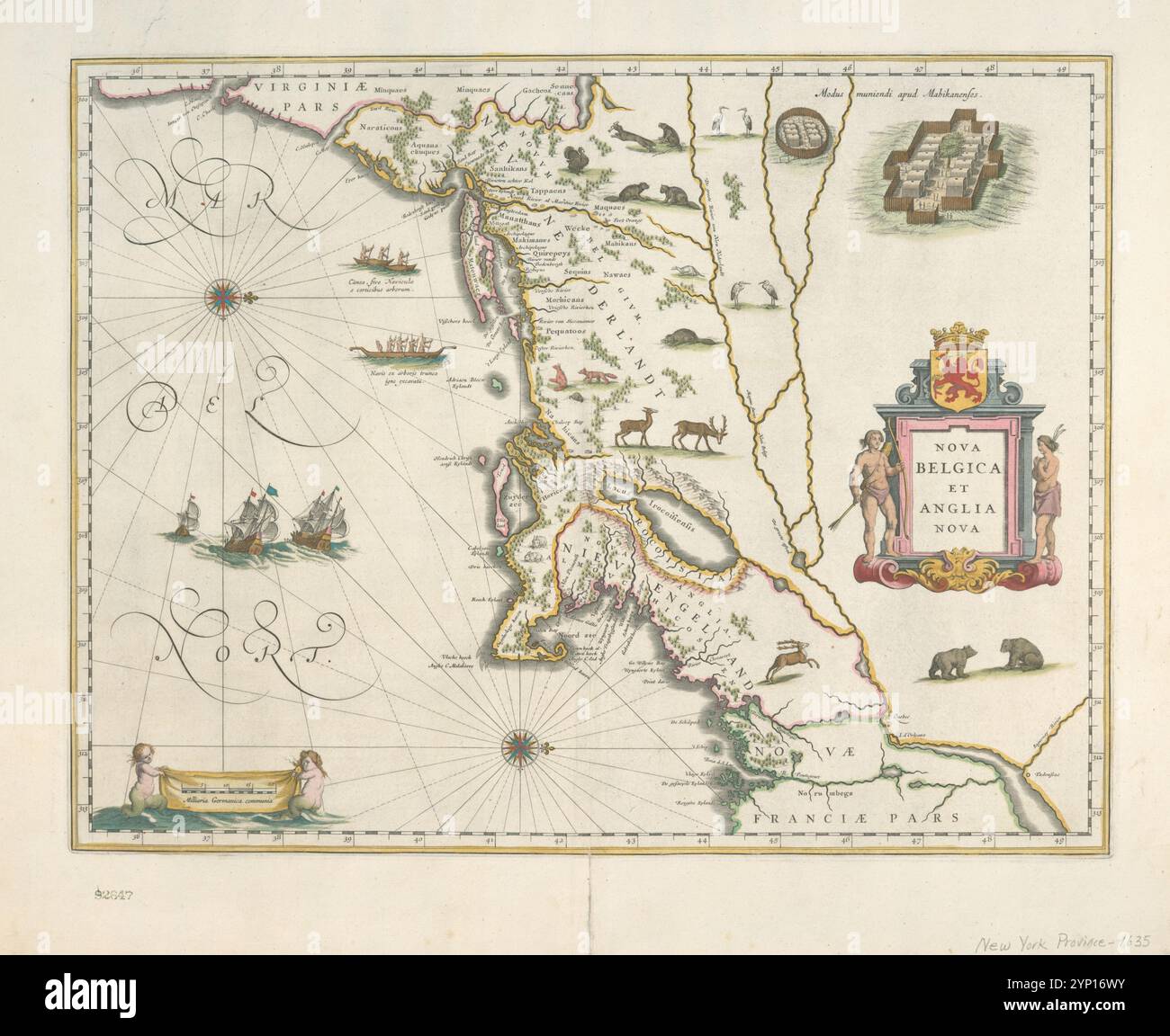 Nova Belgica e Anglia Nova. 1635 di Blaeu, Willem Janszoon, 1571-1638 Foto Stock