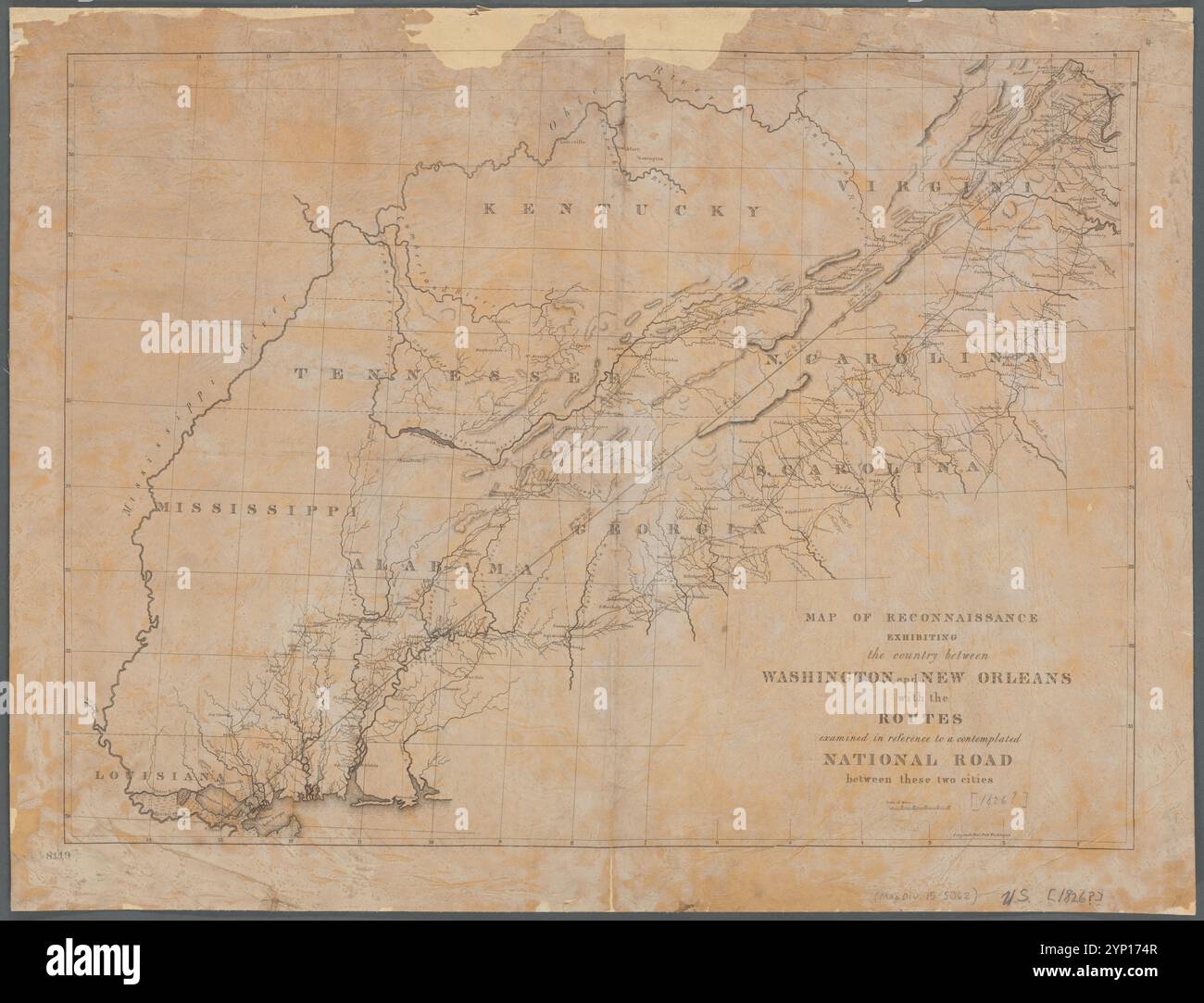 Mappa di ricognizione che mostra il paese tra Washington e New Orleans: Con i percorsi esaminati in riferimento ad una contemplata strada nazionale tra queste due città 1826 Foto Stock