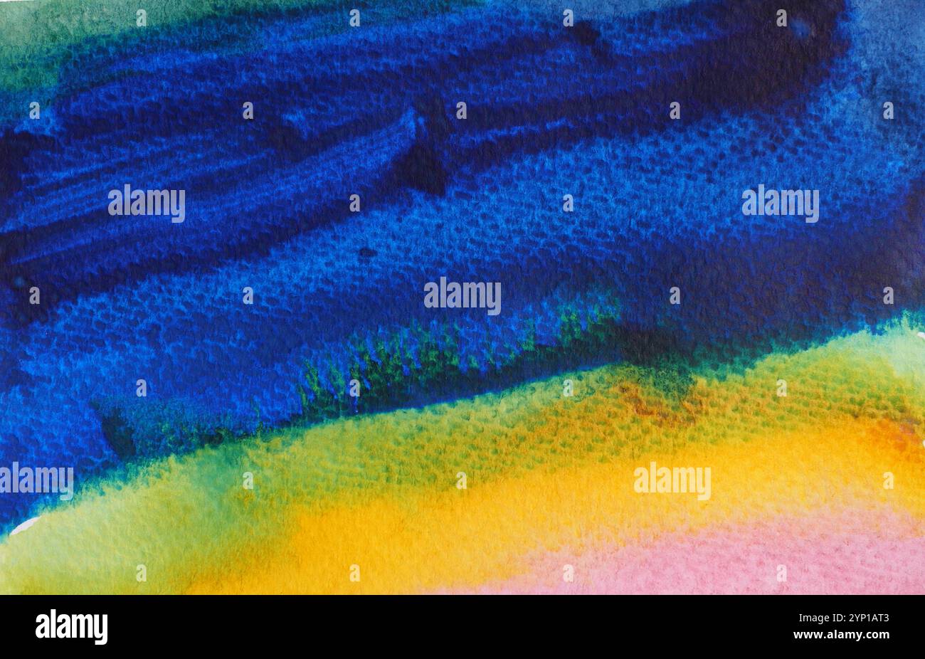 Sfondo astratto e motivo a trama blu con giallo con rosso con oramge e flusso di colore verde, illustrazione acquerello disegnare e dipinto a mano Foto Stock