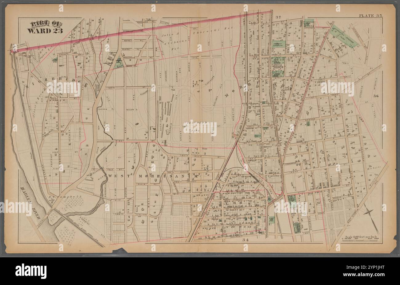 Targa 35: [Delimitata da Gouverneur Place, Elliot Street, 170th Street, Stebbins Avenue, West Chester Avenue, 156th (Melrose) Street e (Harlem River) Sedgwick Avenue.] 1879 di G.W. Bromley & Co. Foto Stock