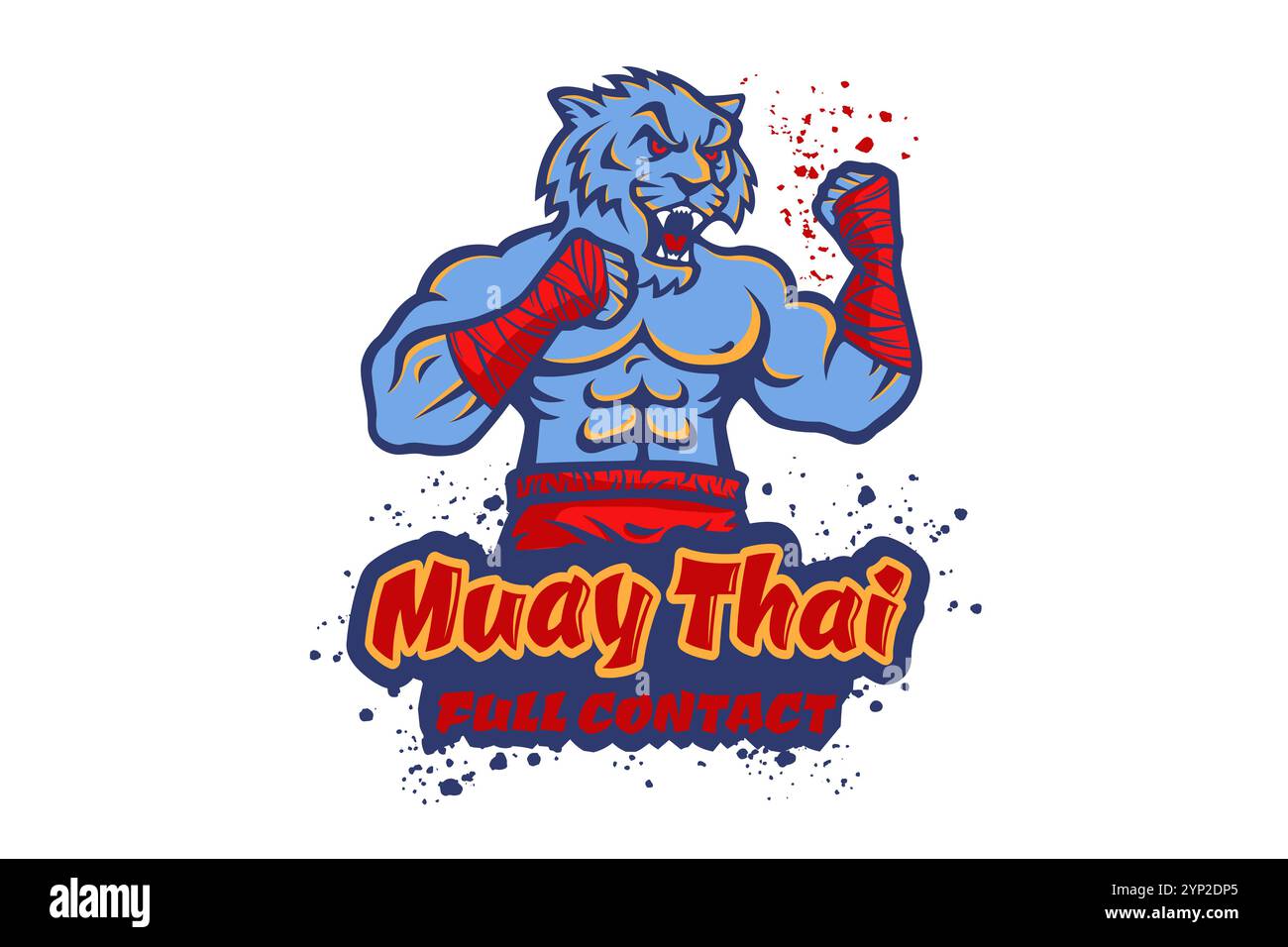 Modello vettoriale logo sportivo per club di combattimento con tigre muscolosa arrabbiata. Logo Vector sport con tigre per il club Muay Thai. Illustrazione Vettoriale