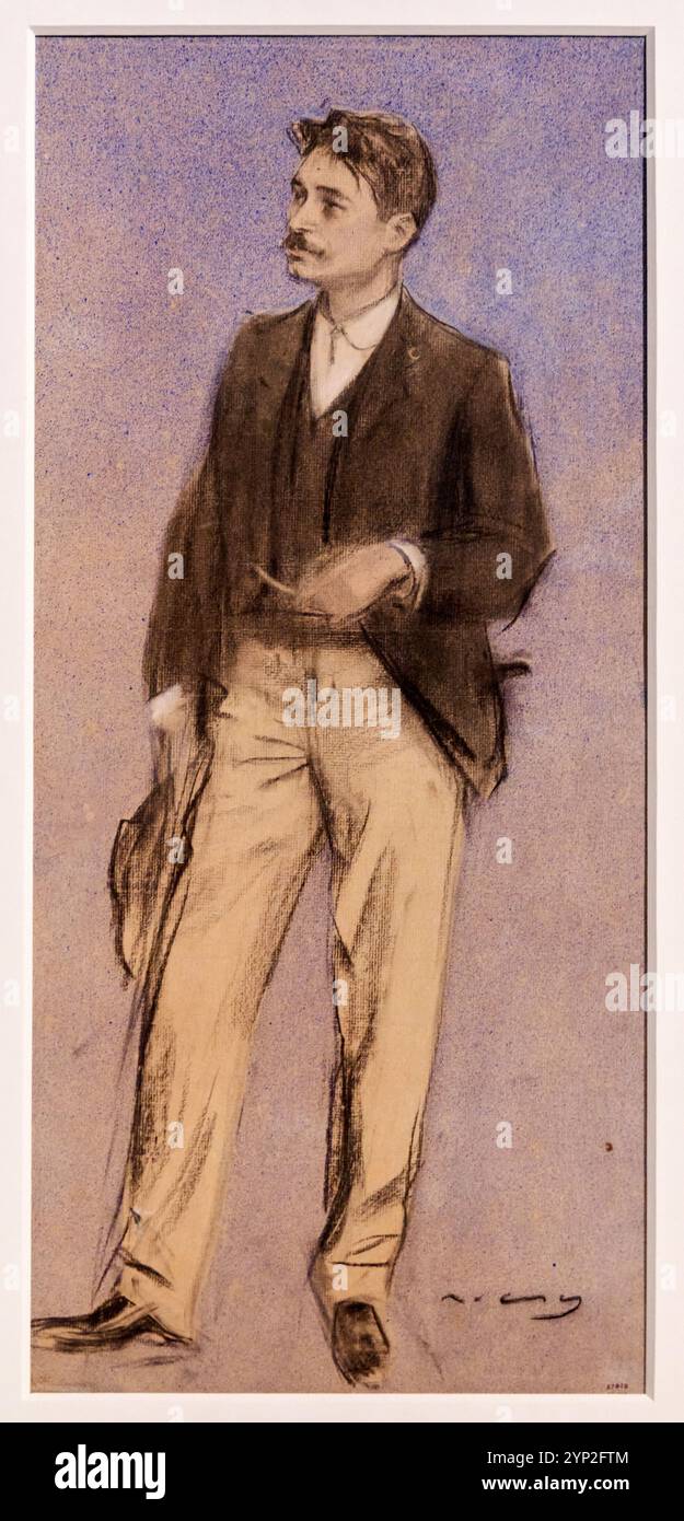 Ritratto di Lluís Millet, carbone, piombo bianco e inchiostro spruzzato su carta, c. 1897-1899, Ramon Casas (Barcellona, 1866-1932), MNAC, Museu Nacional D'Art de Catalunya, Barcellona, Spagna. Foto Stock