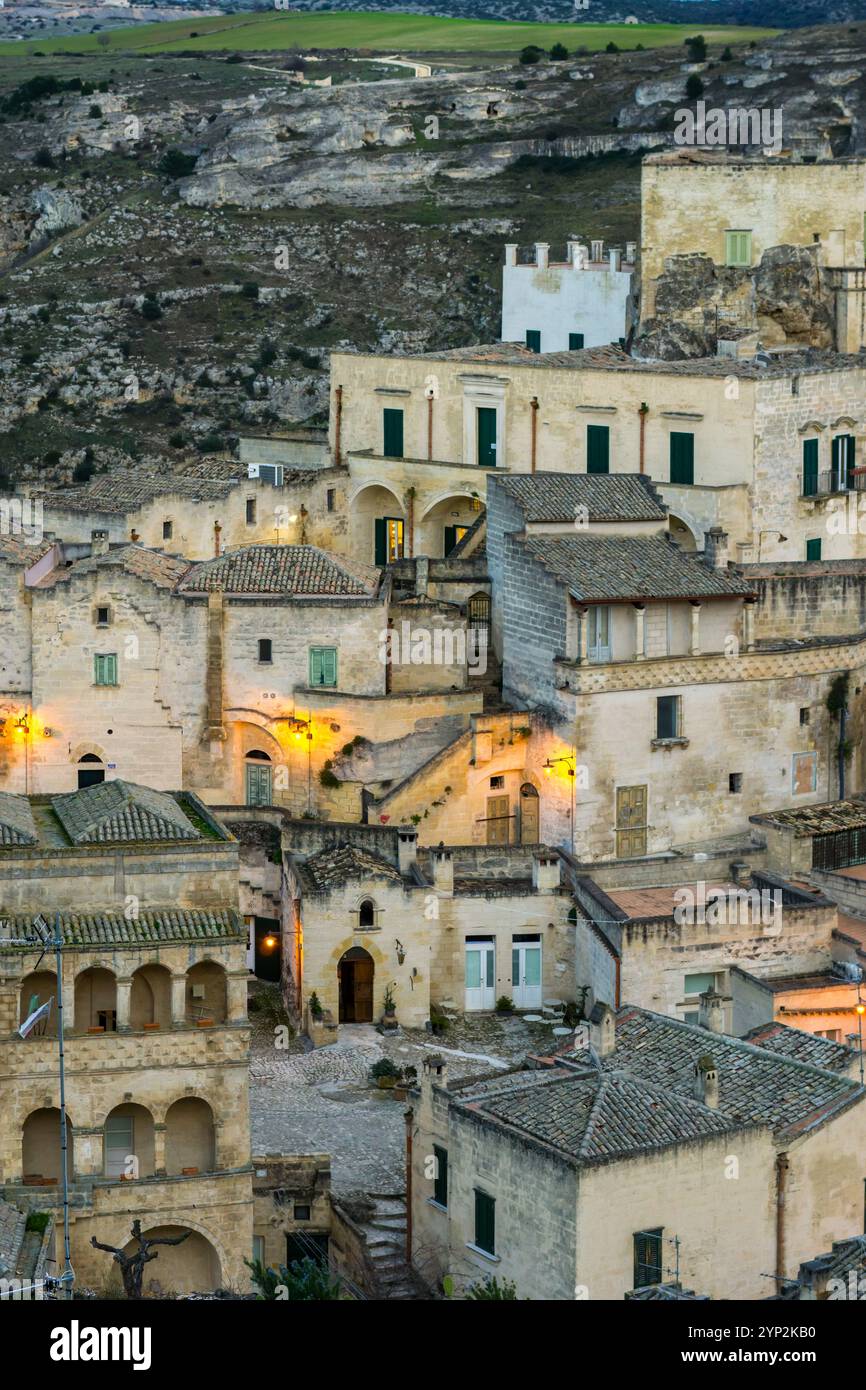 Matera antica città tradizionale case in pietra in dettaglio, Matera, Basilicata, Italia, Europa Foto Stock