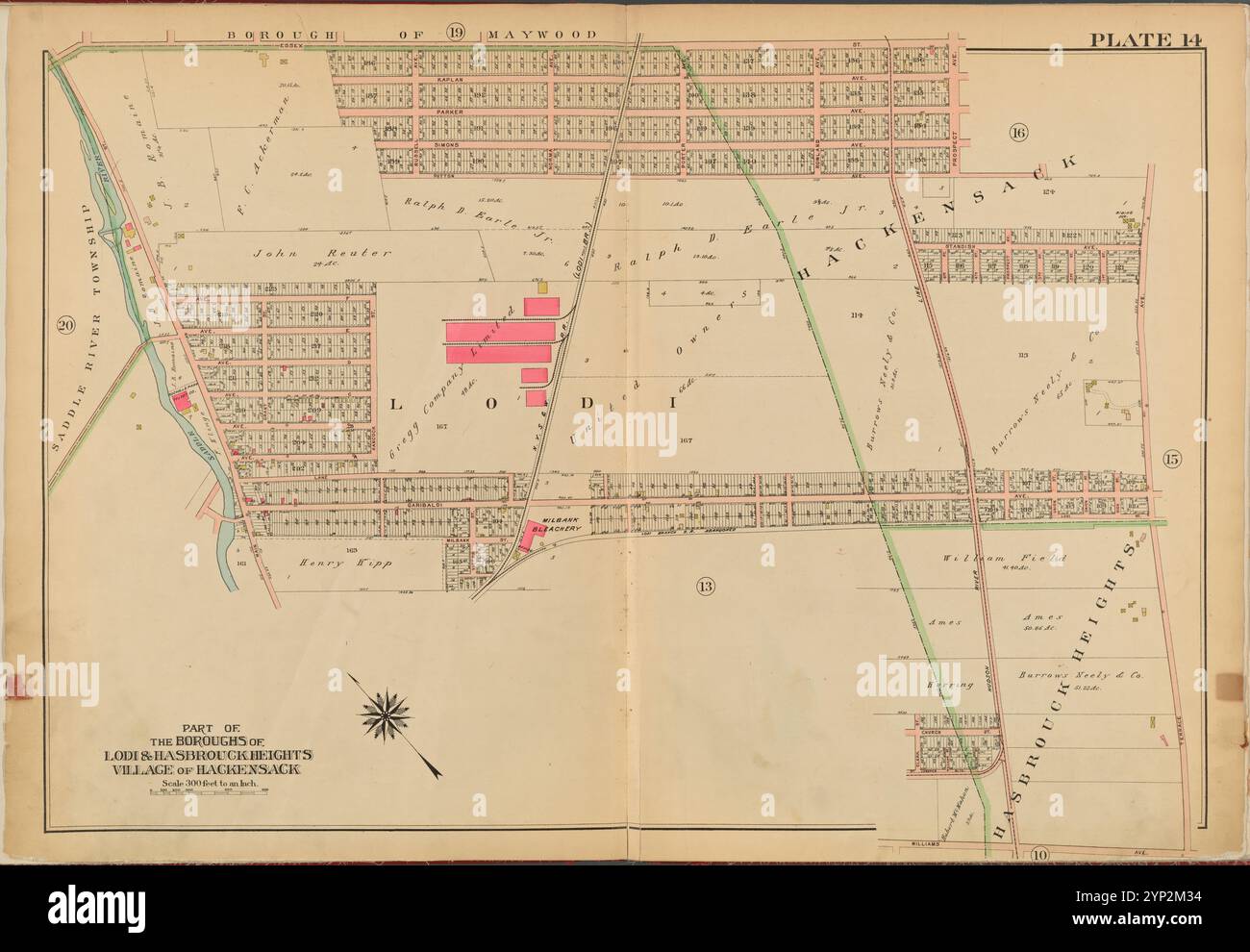 Bergen County, V. 2, Double Page Plate No. 14 [Mappa delimitata da Essex St., Terrace Ave., Williams Ave., Main St.] 1912 - 1913 Foto Stock