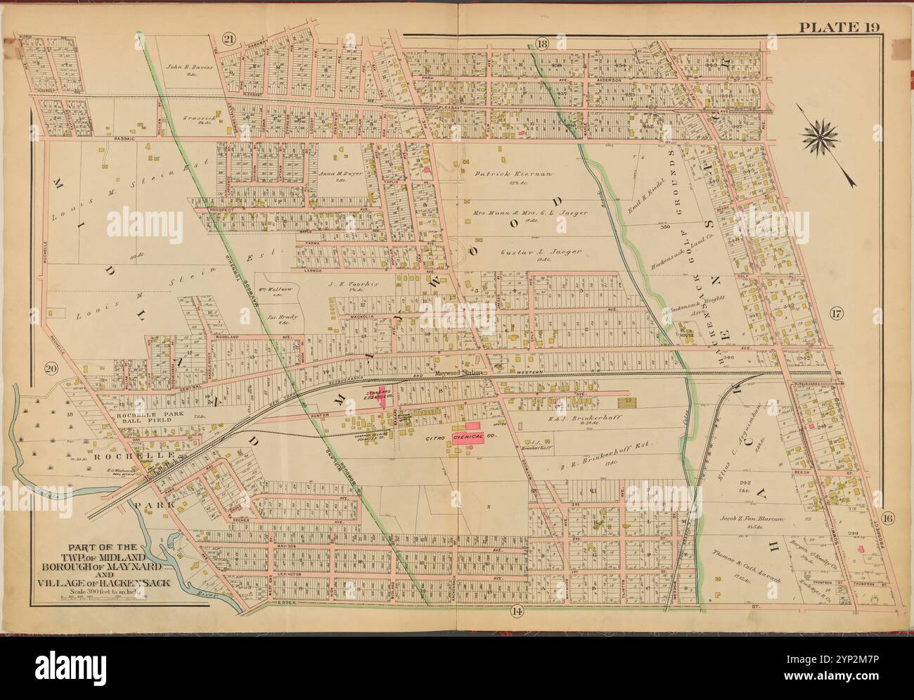 Bergen County, V. 2, Double Page Plate No. 19 [Mappa delimitata da Grove St., Prospect Ave., Essex St., Rochelle Ave.] 1912 - 1913 Foto Stock