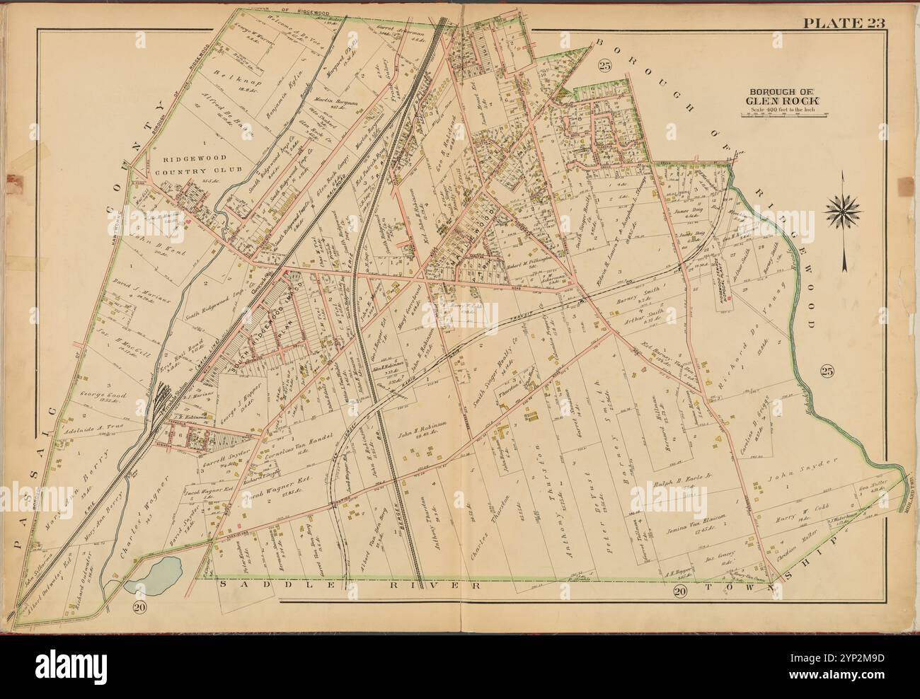 Bergen County, V. 2, Double Page Plate No. 23 [Borough of Glen Rock] 1912 - 1913 Foto Stock