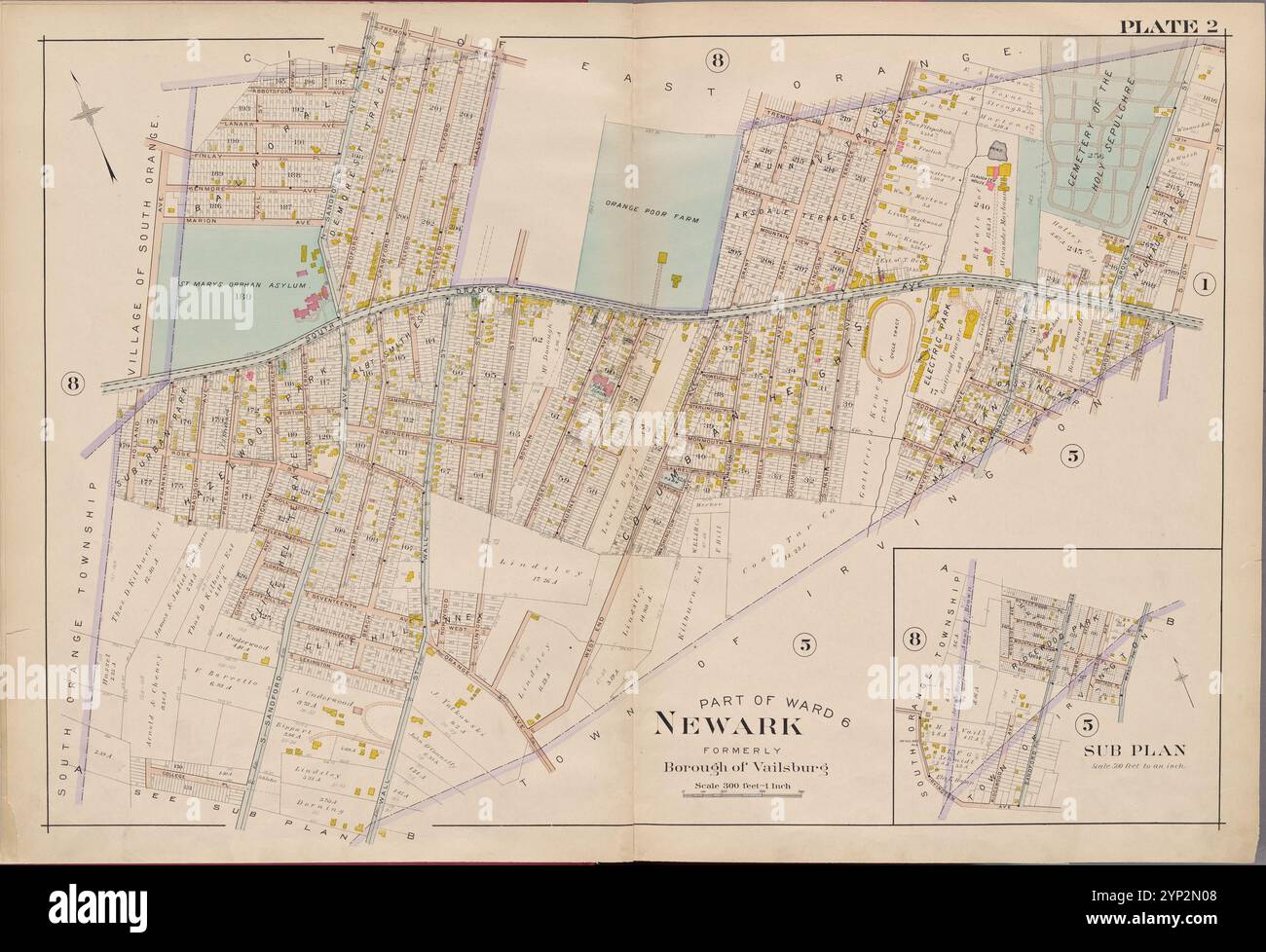 Essex County, V. 3, Double Page Plate No. 2 [Mappa delimitata da Stremont Ave., S. 20th St., College PL., Holland Ave.] 1906 di A.H. Mueller (editore) Foto Stock