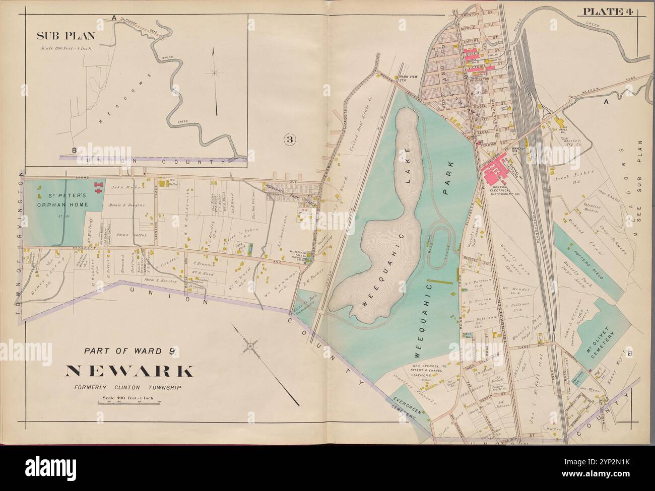 Essex County, V. 3, Double Page Plate No. 4 [Mappa delimitata da Lyons Ave., Trenton St., Madison Ave., Virginia St.] 1906 di A.H. Mueller (editore) Foto Stock