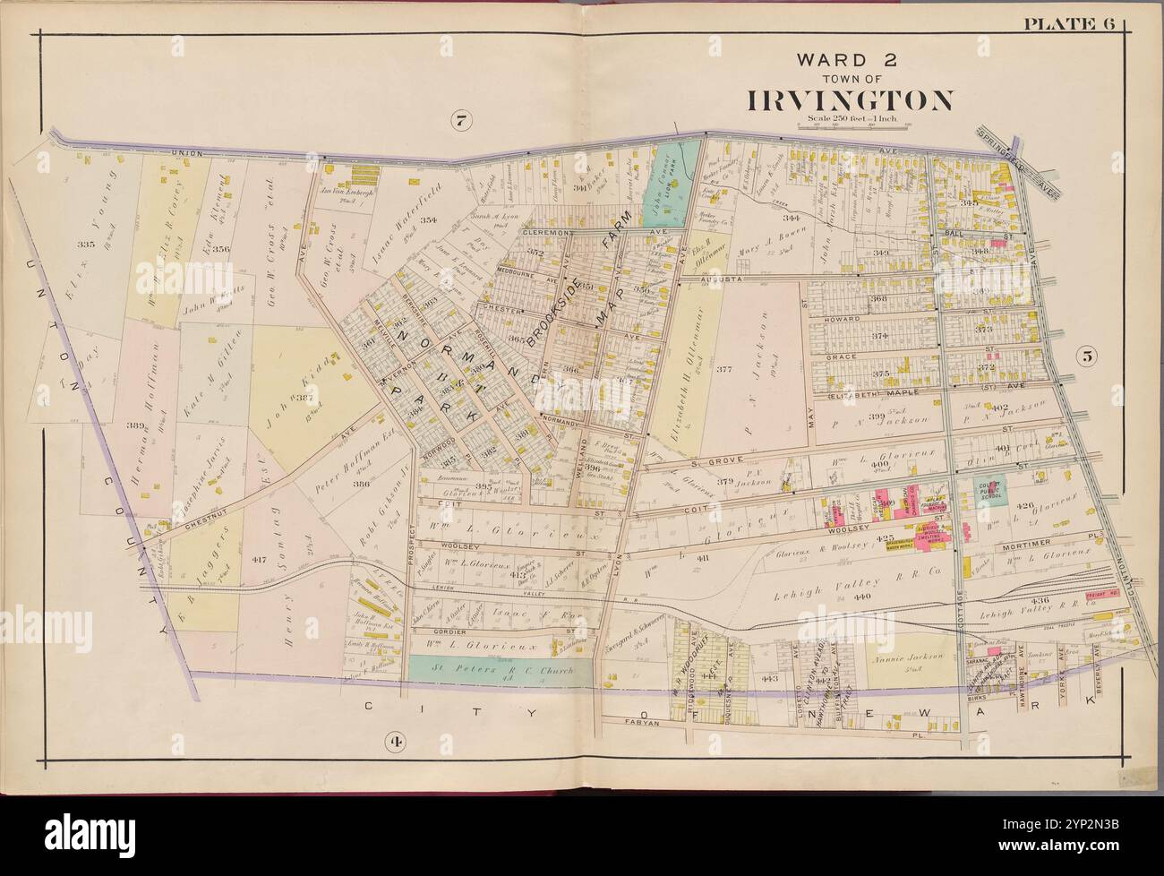 Essex County, V. 3, Double Page Plate No. 6 [Mappa delimitata da Union Ave., Clinton Ave., Fabyan PL.] 1906 di A.H. Mueller (editore) Foto Stock