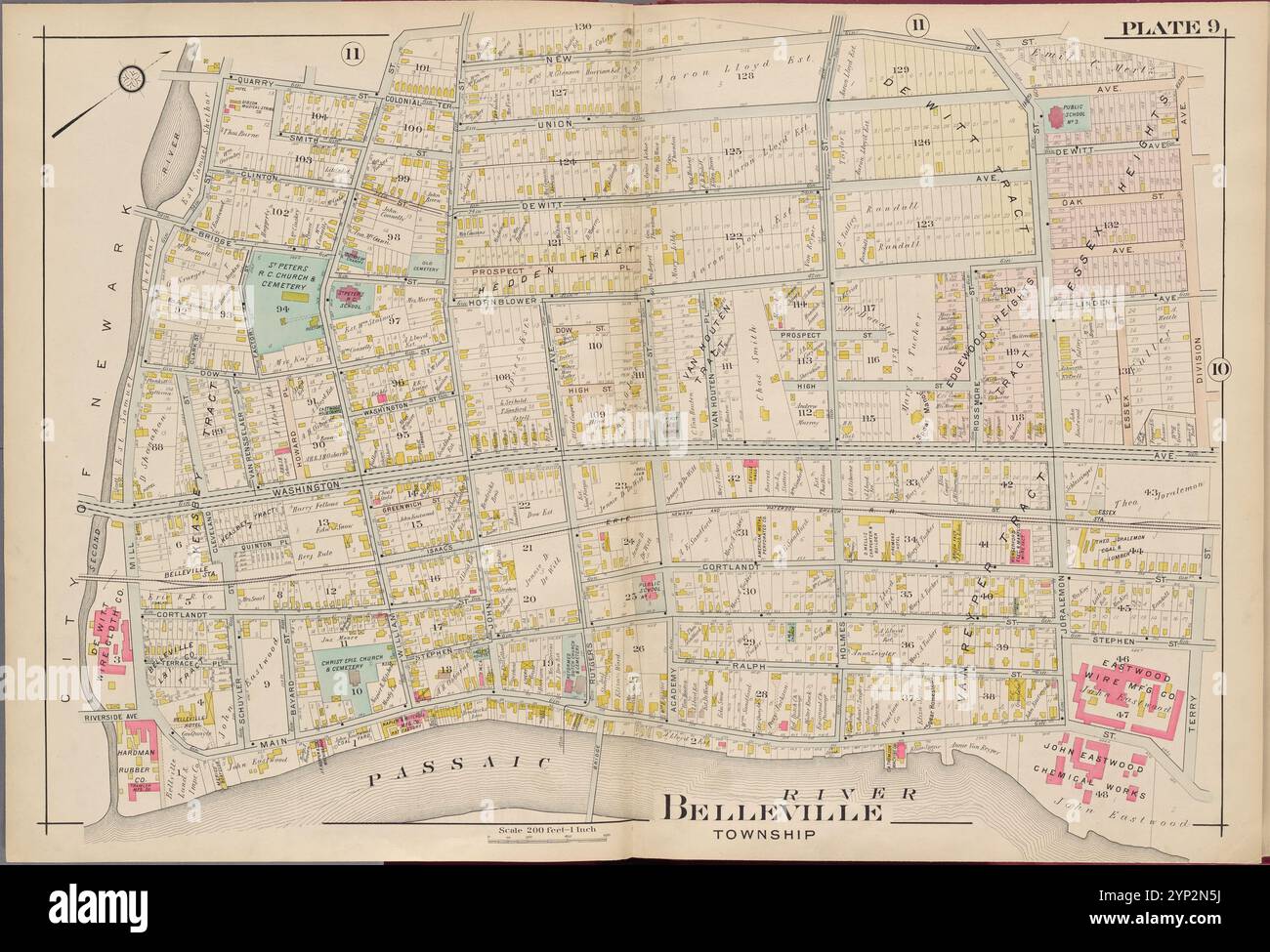 Essex County, V. 3, Double Page Plate No. 9 [Mappa delimitata da New St., Division Ave., Terry St., Passaic River, Second River] 1906 di A.H. Mueller (editore) Foto Stock