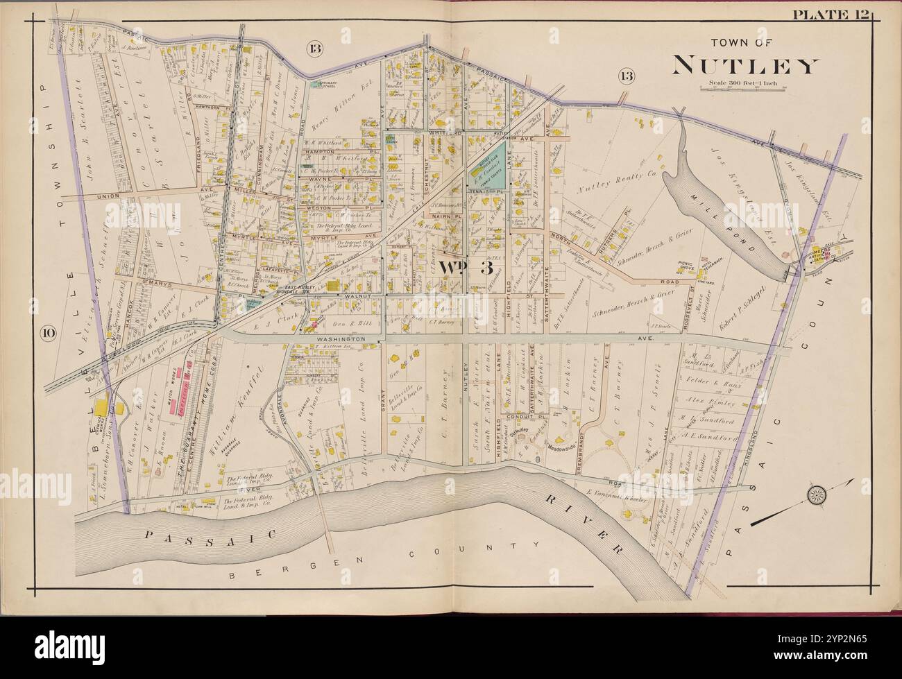 Essex County, V. 3, Double Page Plate No. 12 [Map bounded by Passaic Ave., Kingsland Rd., Passaic River] 1906 by A.H. Mueller (editore) Foto Stock