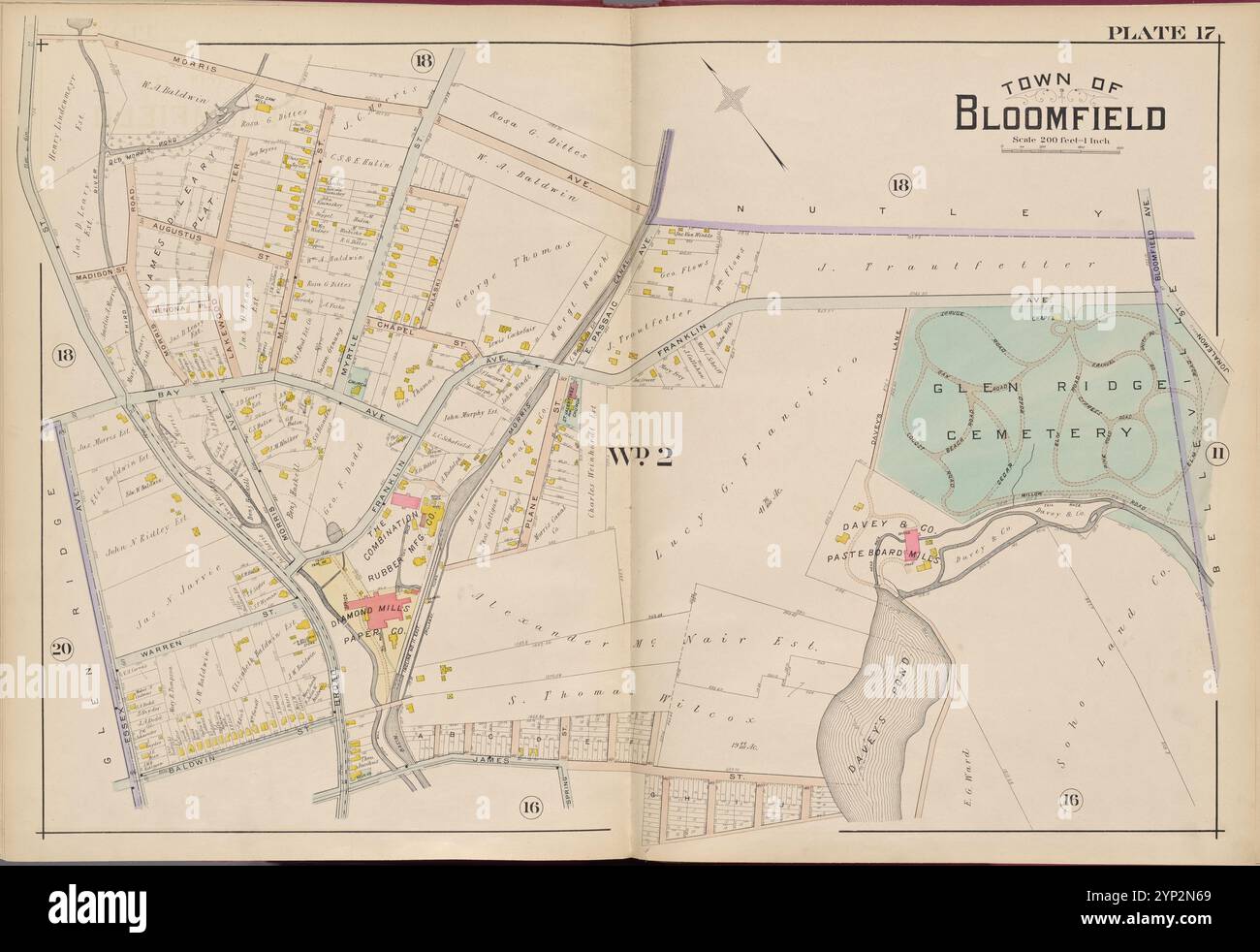 Essex County, V. 3, Double Page Plate No. 17 [Mappa delimitata da Morris Ave., Bloomfield Ave., James St., Baldwin St., Essex Ave.] 1906 di A.H. Mueller (editore) Foto Stock